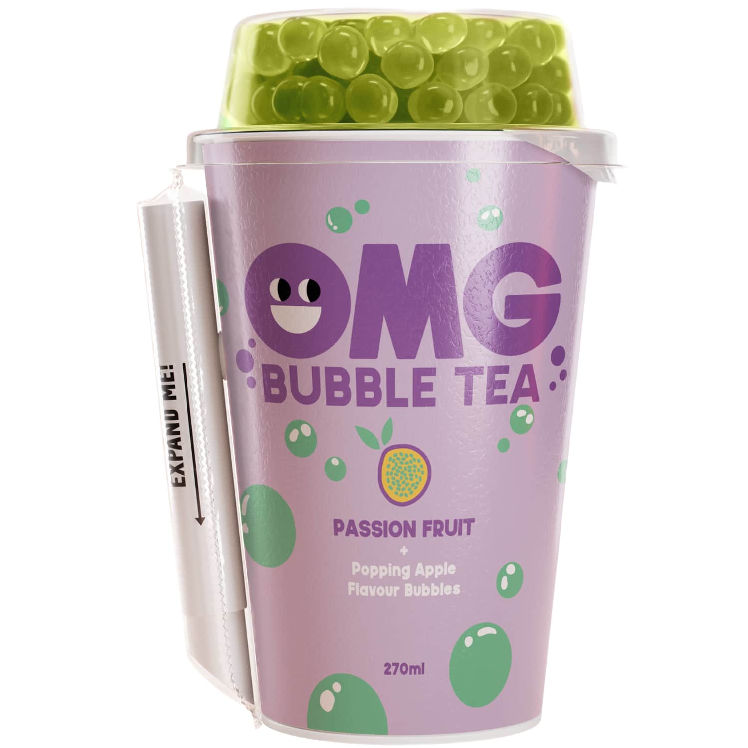 Passion fruit flavored tea drink with bubbles OMG, 270 ml