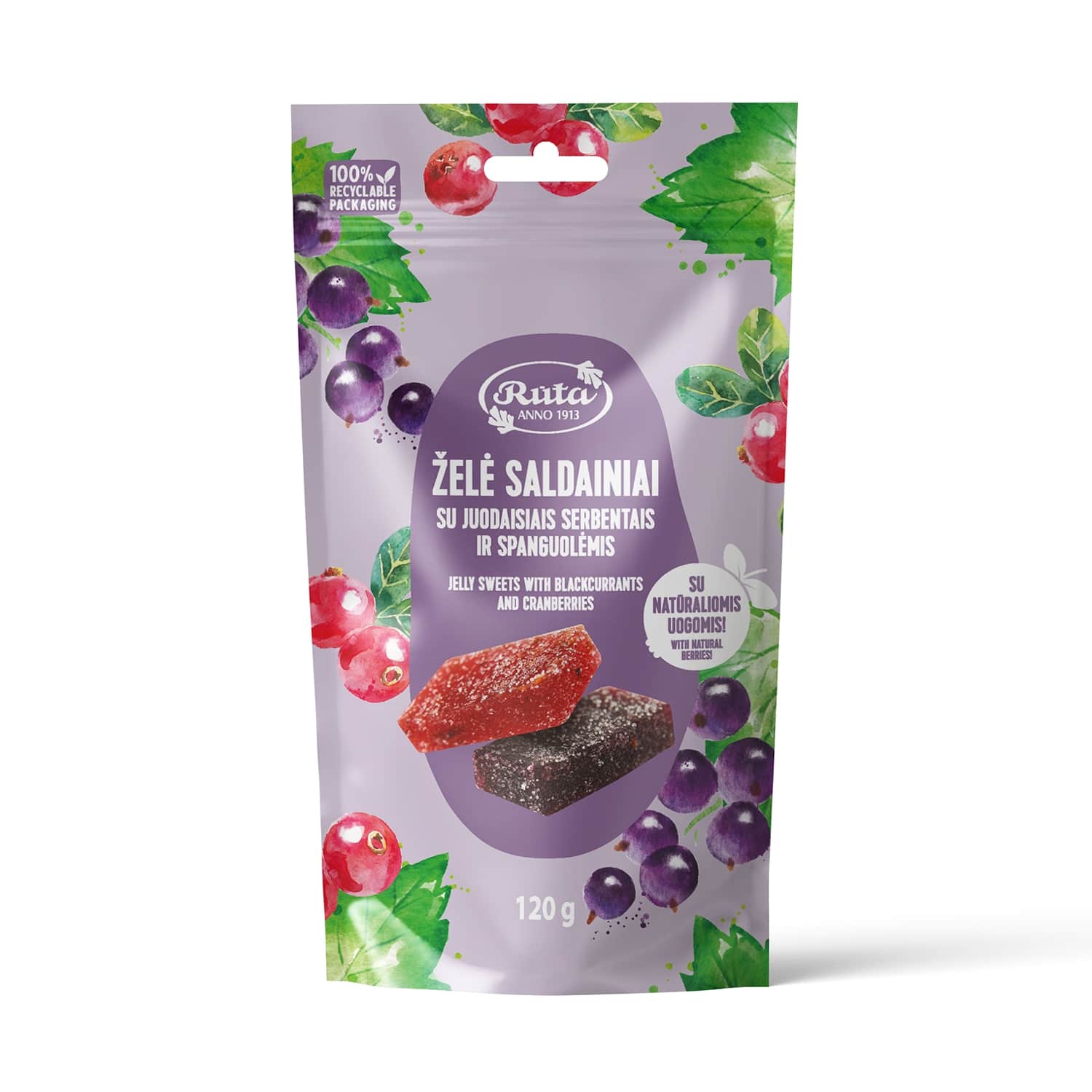Gummy candy with black currant and cranberry RŪTA, 120 g