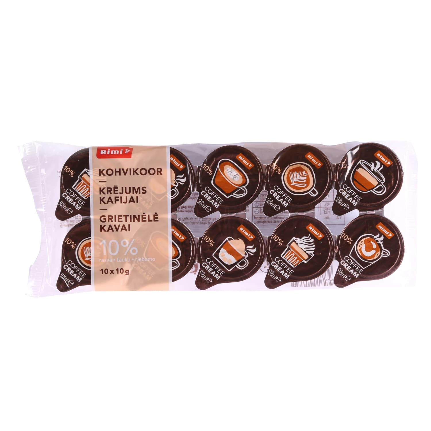 Сливки для кофе RIMI, 10% жира, 10 x 10 г