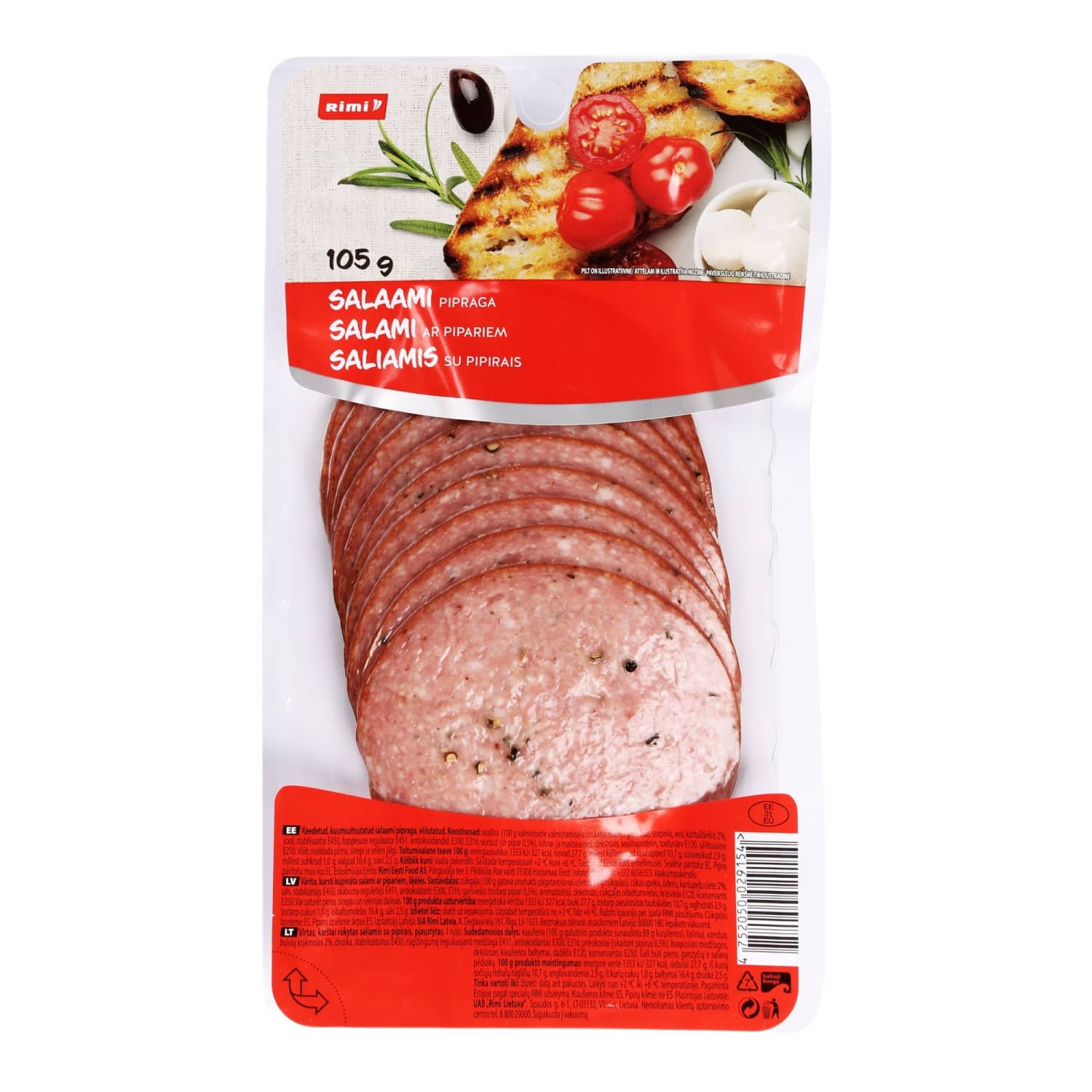 Salami with pepper RIMI, sliced, 105 g