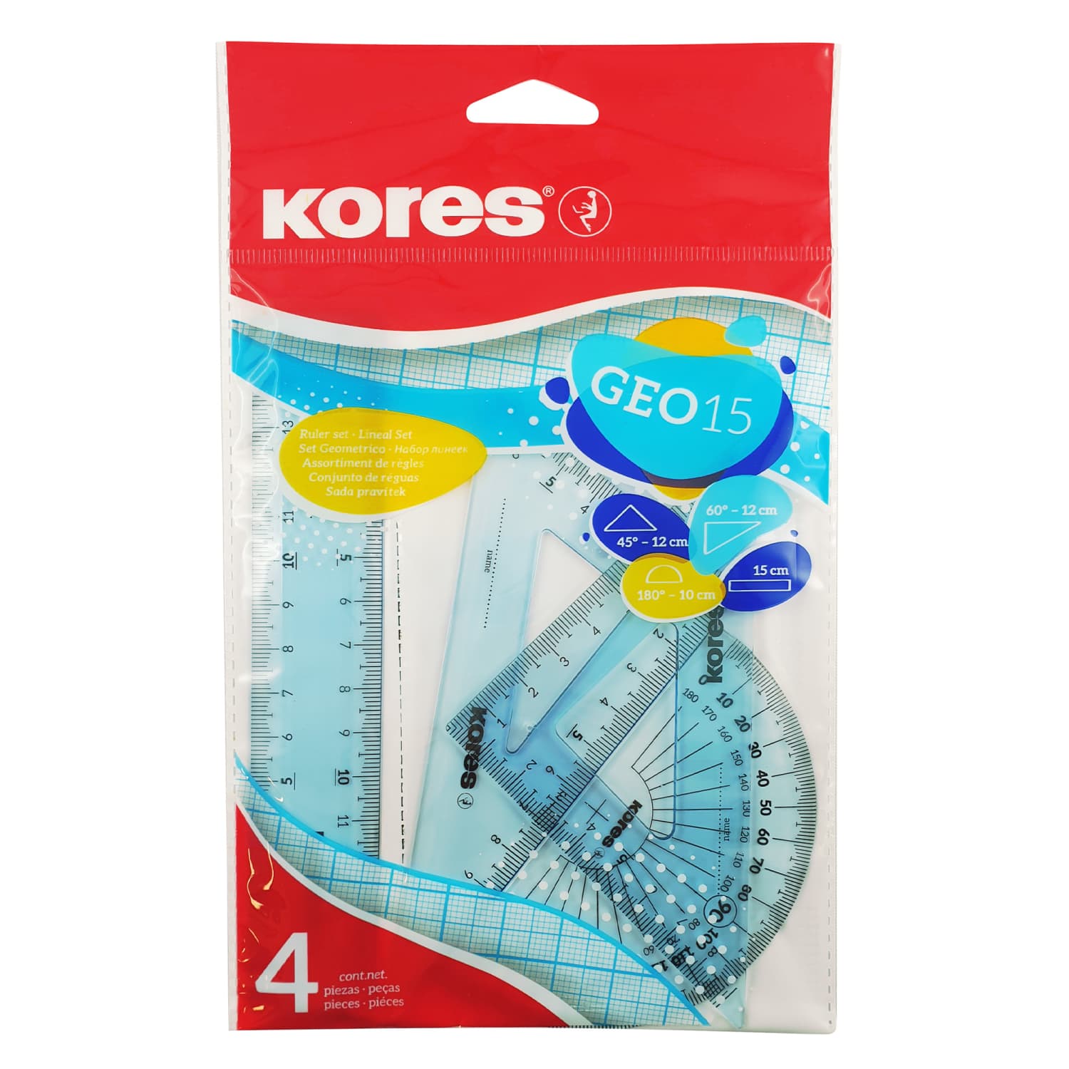 Liniuočių rinkinys KORES GEO15, 4 vnt.
