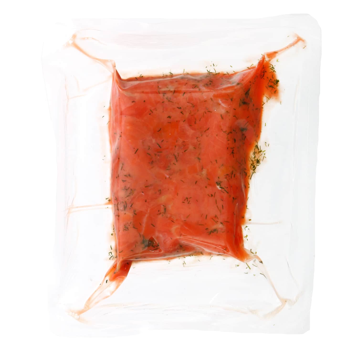 Fresh red salmon fillet pieces with dill, 100 g