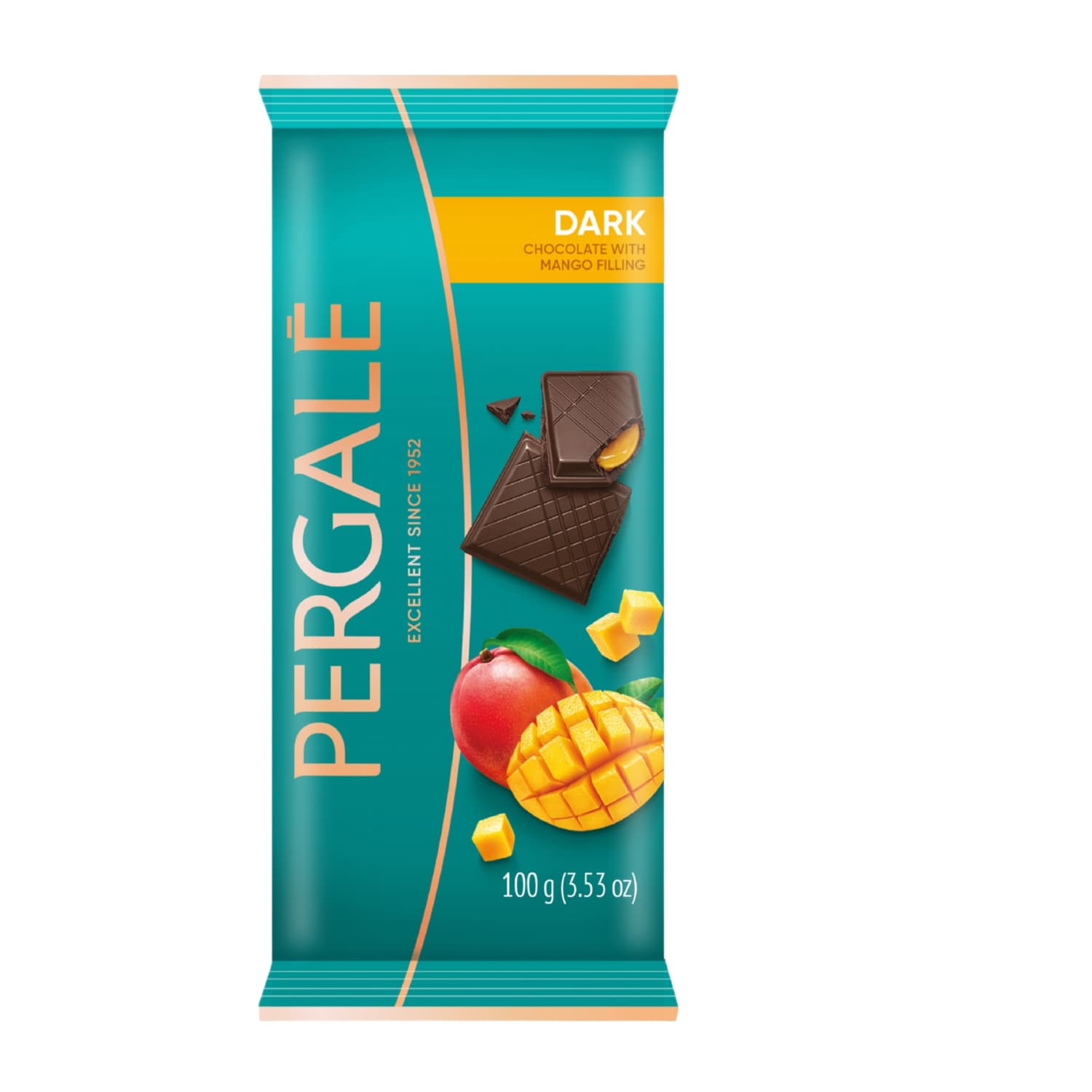 Juod. šokoladas PERGALĖ su mangų įdaru, 100 g