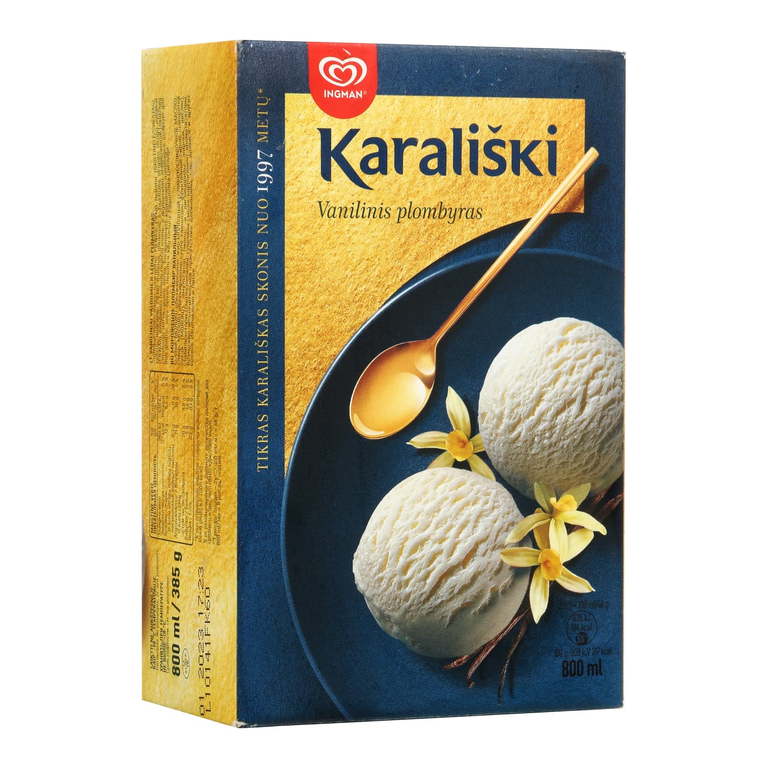 Valg. vaniliniai ledai KARALIŠKI, 800 ml/385g