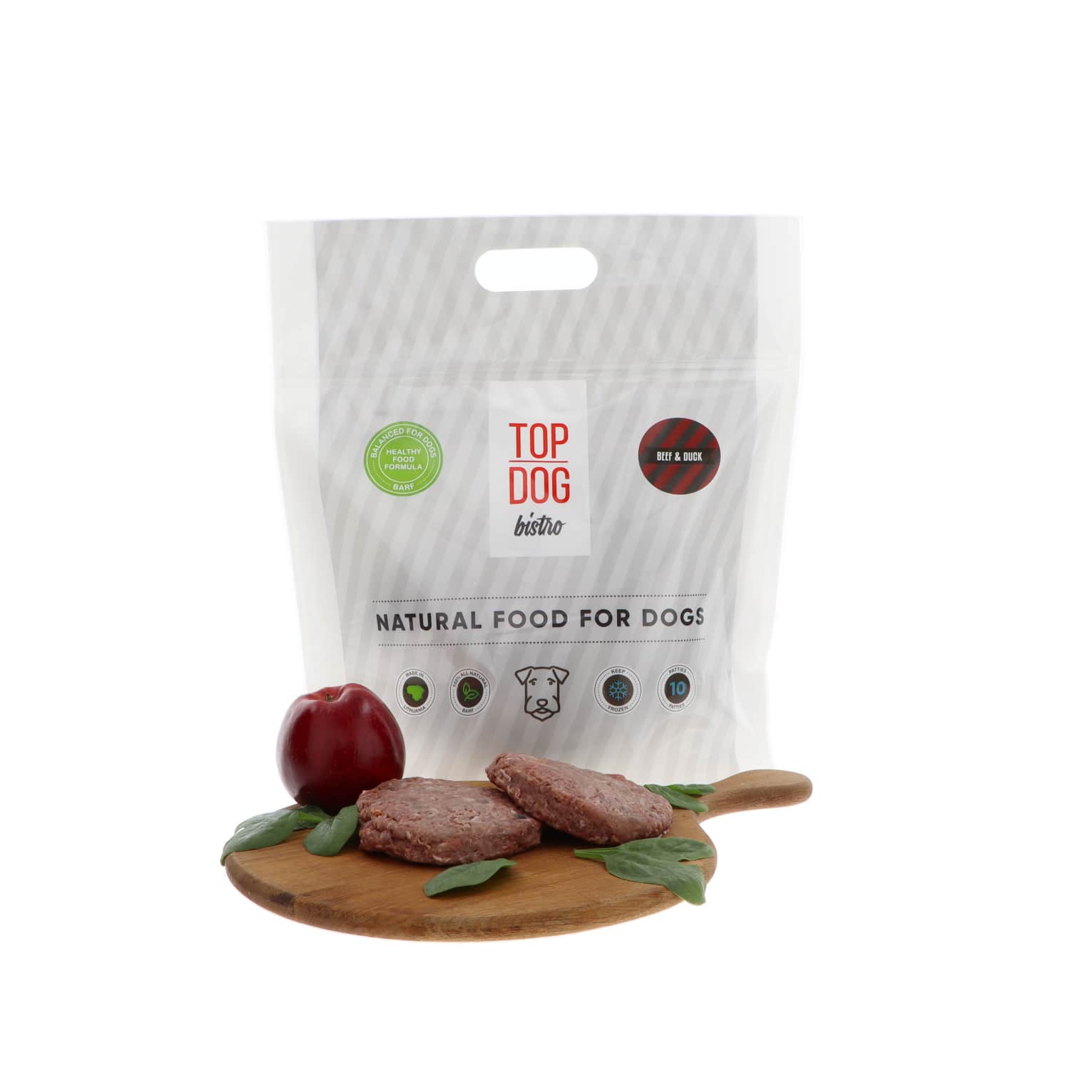 Замороженный корм для собак говядина, утка TOP DOG, 1,6 kg