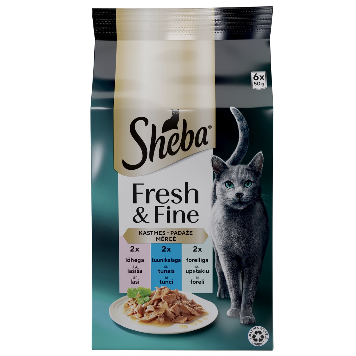 Kačių ėdalas SHEBA MINI su žuvimi, 6 x 50 g