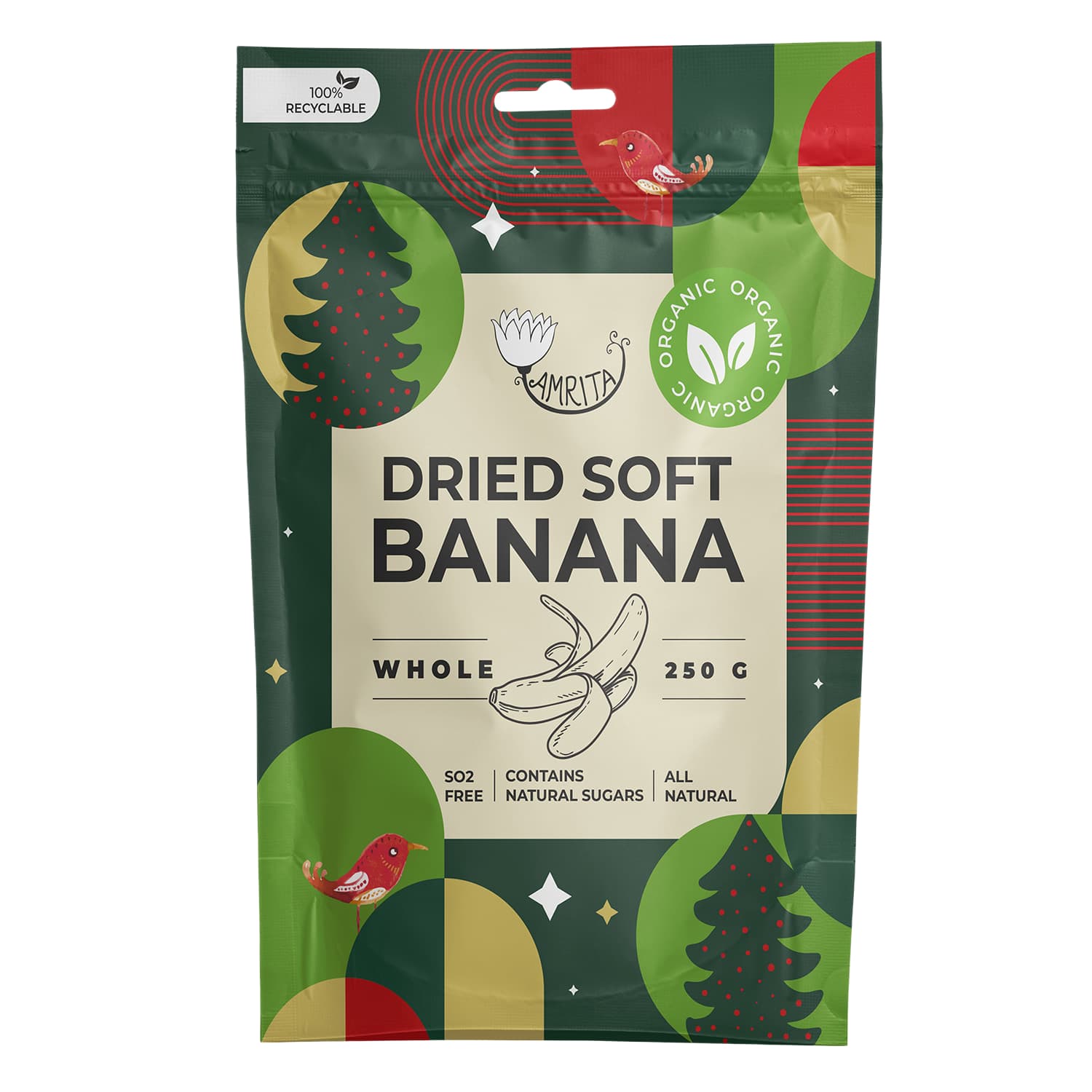 Ekologiški džiovinti bananai AMRITA, 250 g