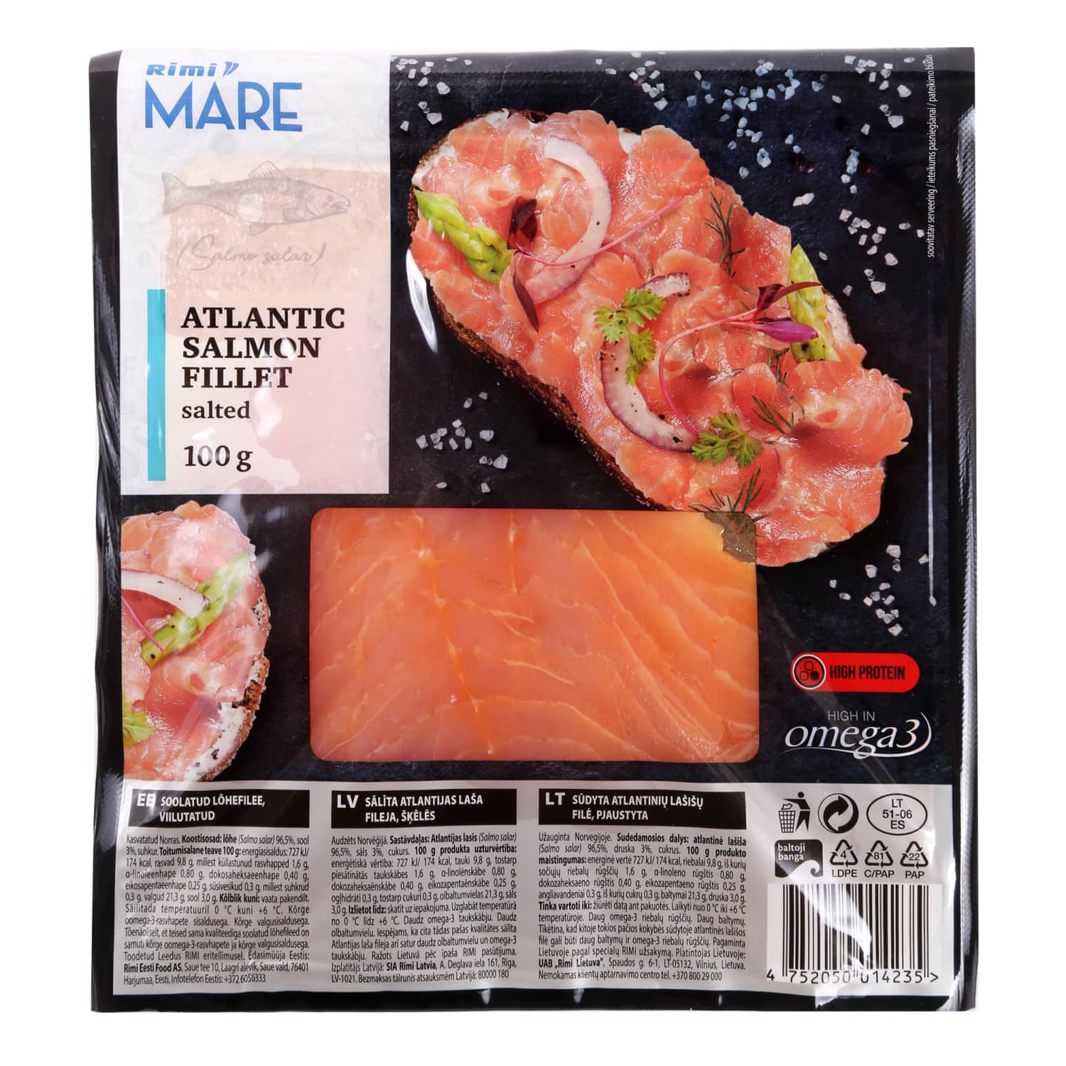 Соленое филе атлантического лосося RIMI MARE, 100 г