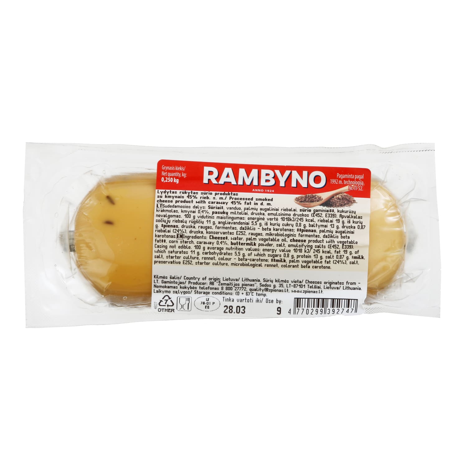 Rūk.lyd.sūrių pr.su km.RAMBYNO, 45%, 250g.s.m