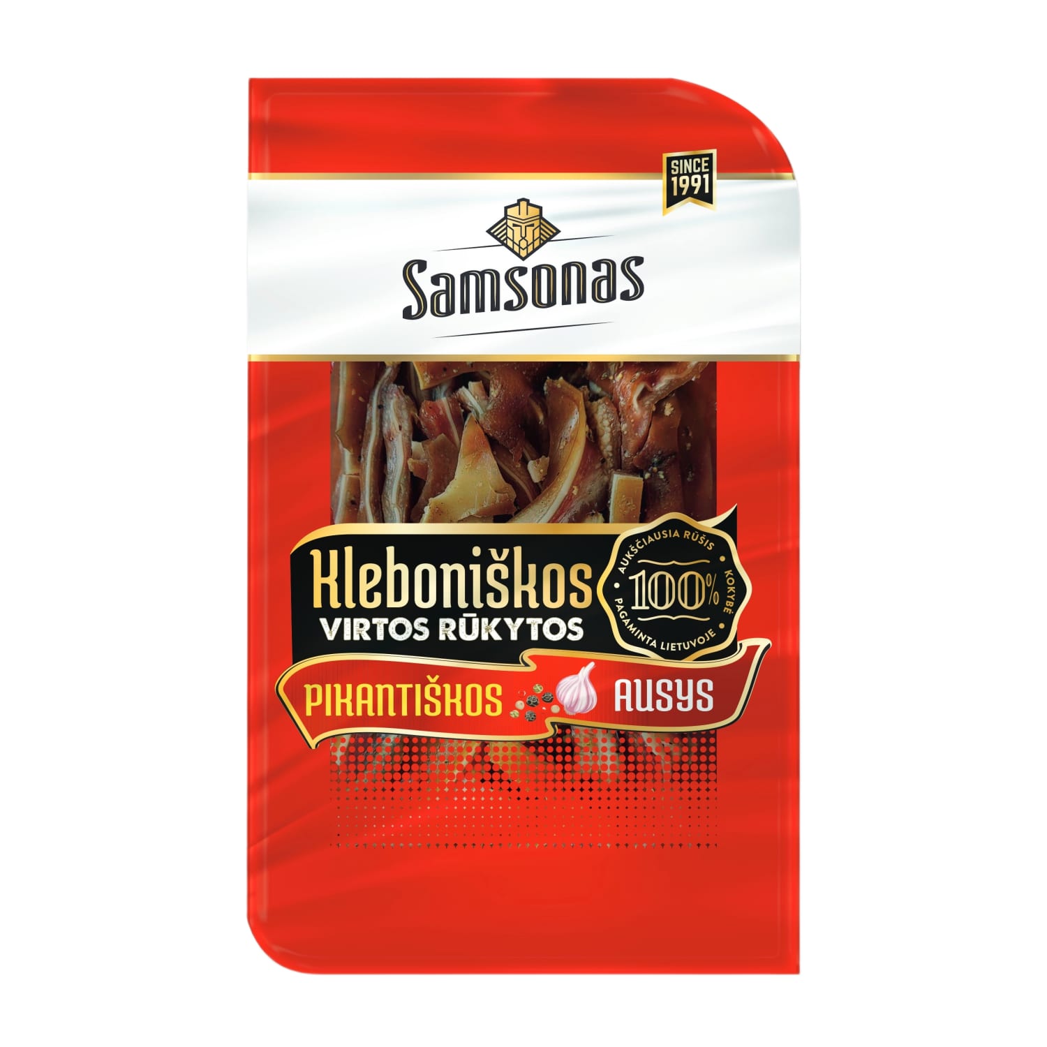 Boiled smoked KLEBONIŠKOS pork ears, 200 g