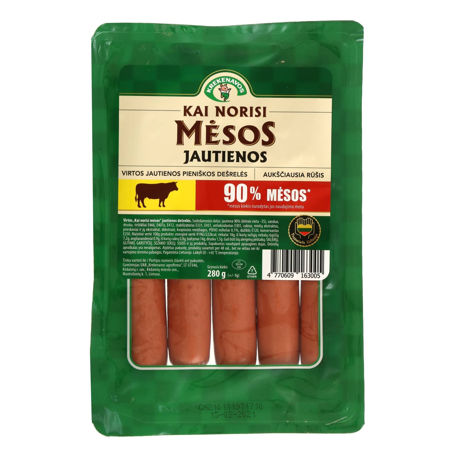 Boiled beef sausages KAI NORISI MĖSOS, 280g