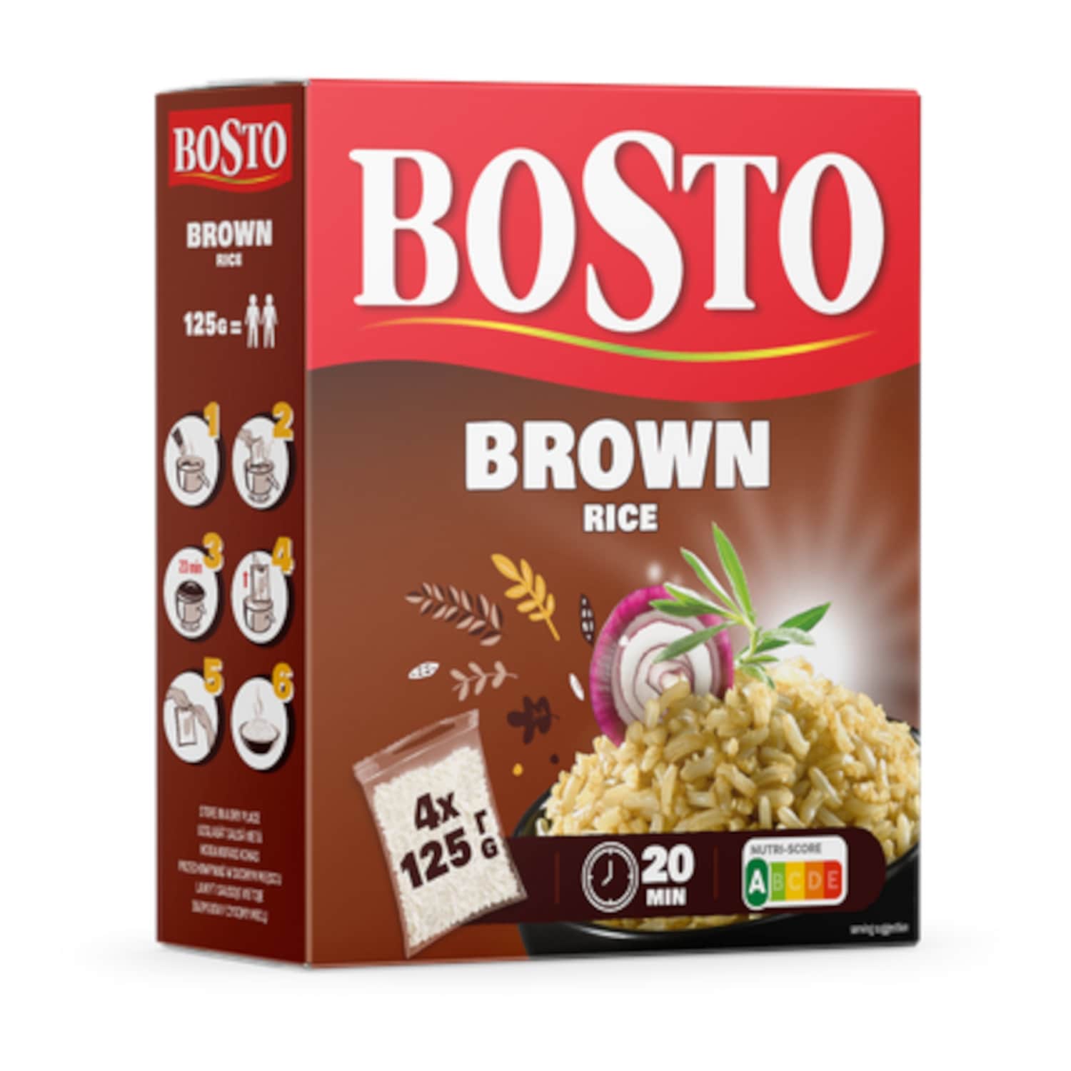 Rudieji ryžiai BOSTO, 4 x 125 g