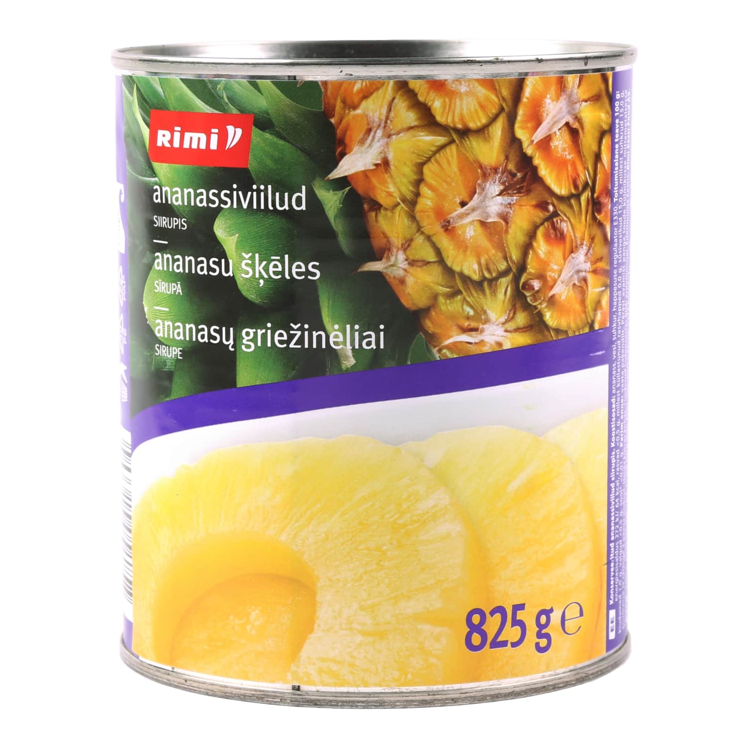 Консервированные ананасовые дольки в сиропе RIMI, 825 г / 490 г
