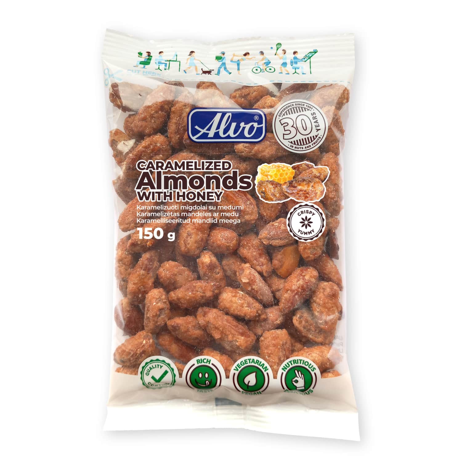 Karamelizuoti migdolai su medumi ALVO, 150 g