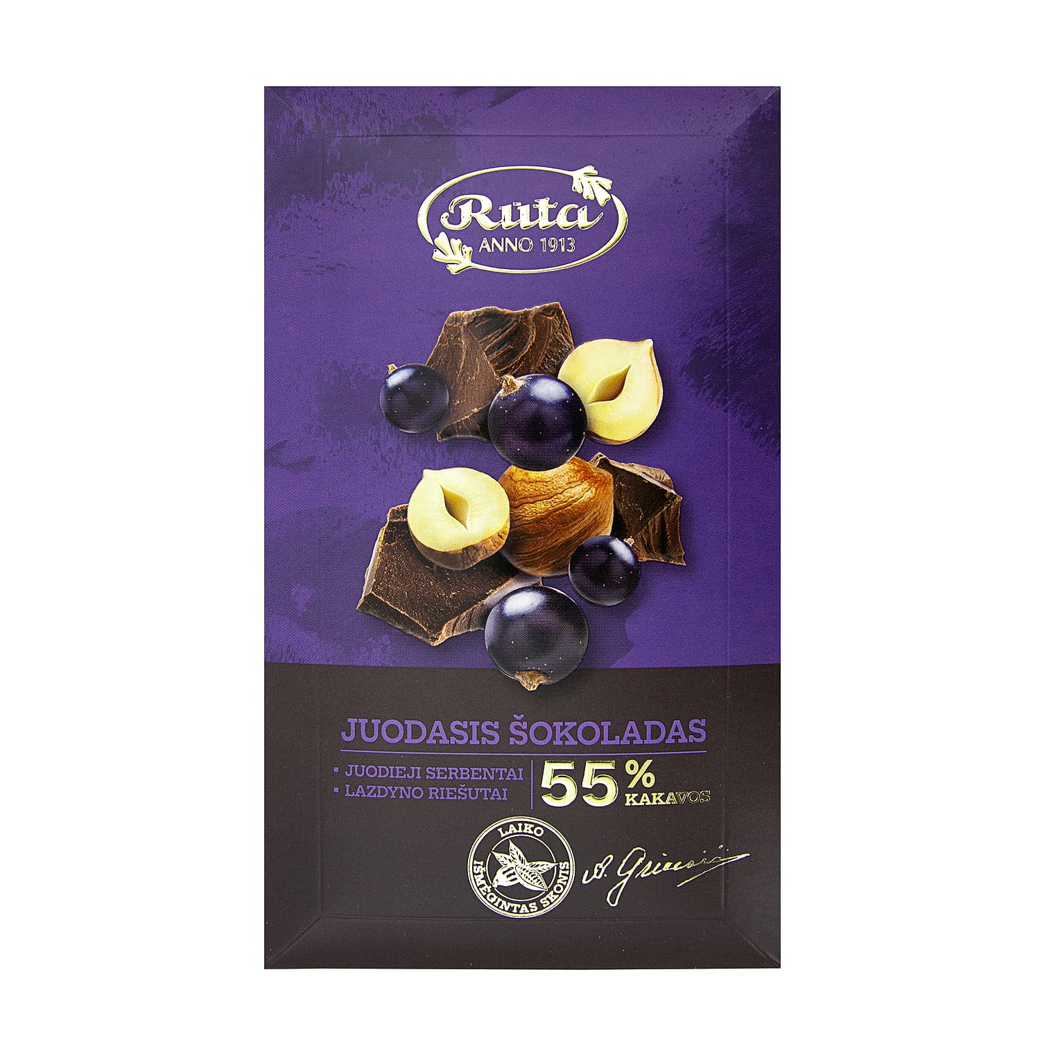 Шоколад RŪTA с черной смородиной, лесным орехом, 90 г