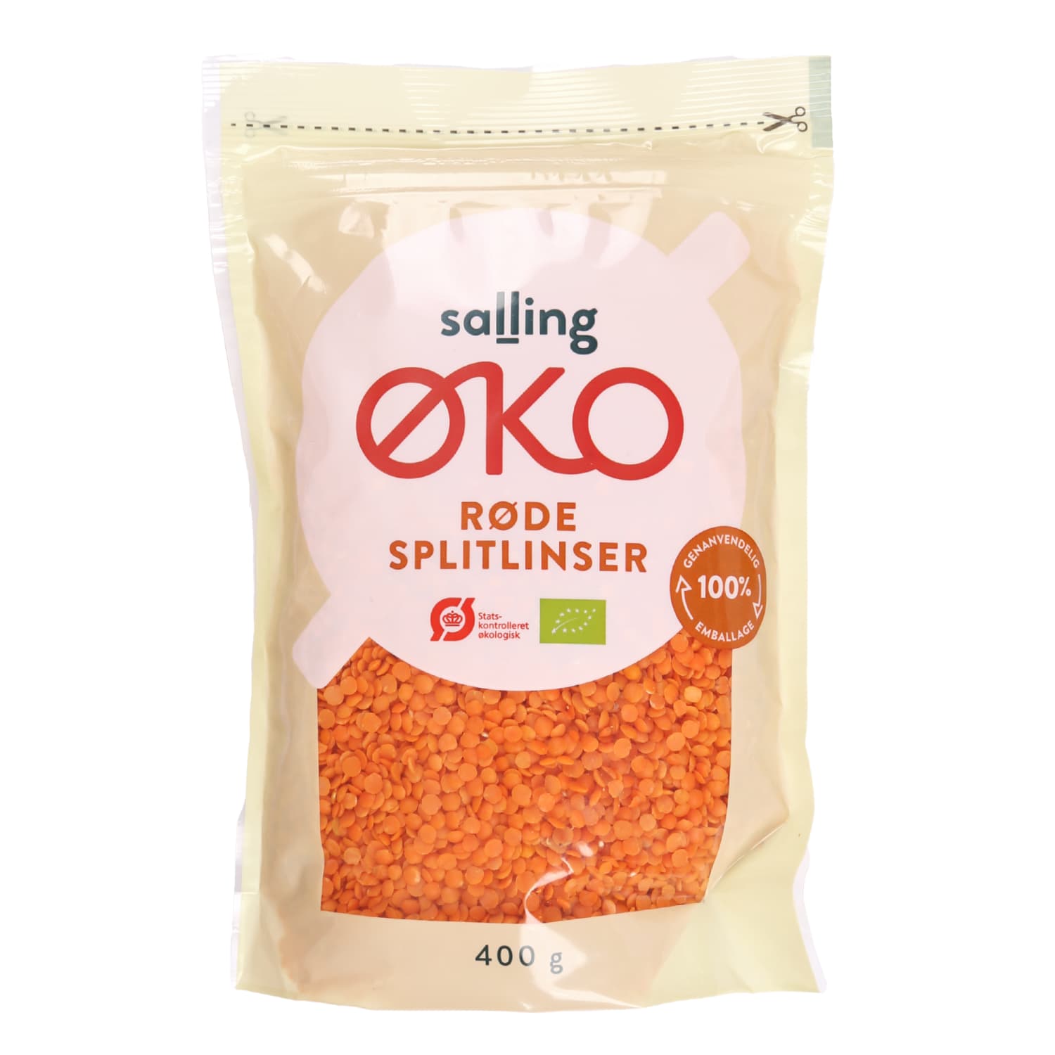 Органические колотые красные чечевицы SALLING EKO, 400 г