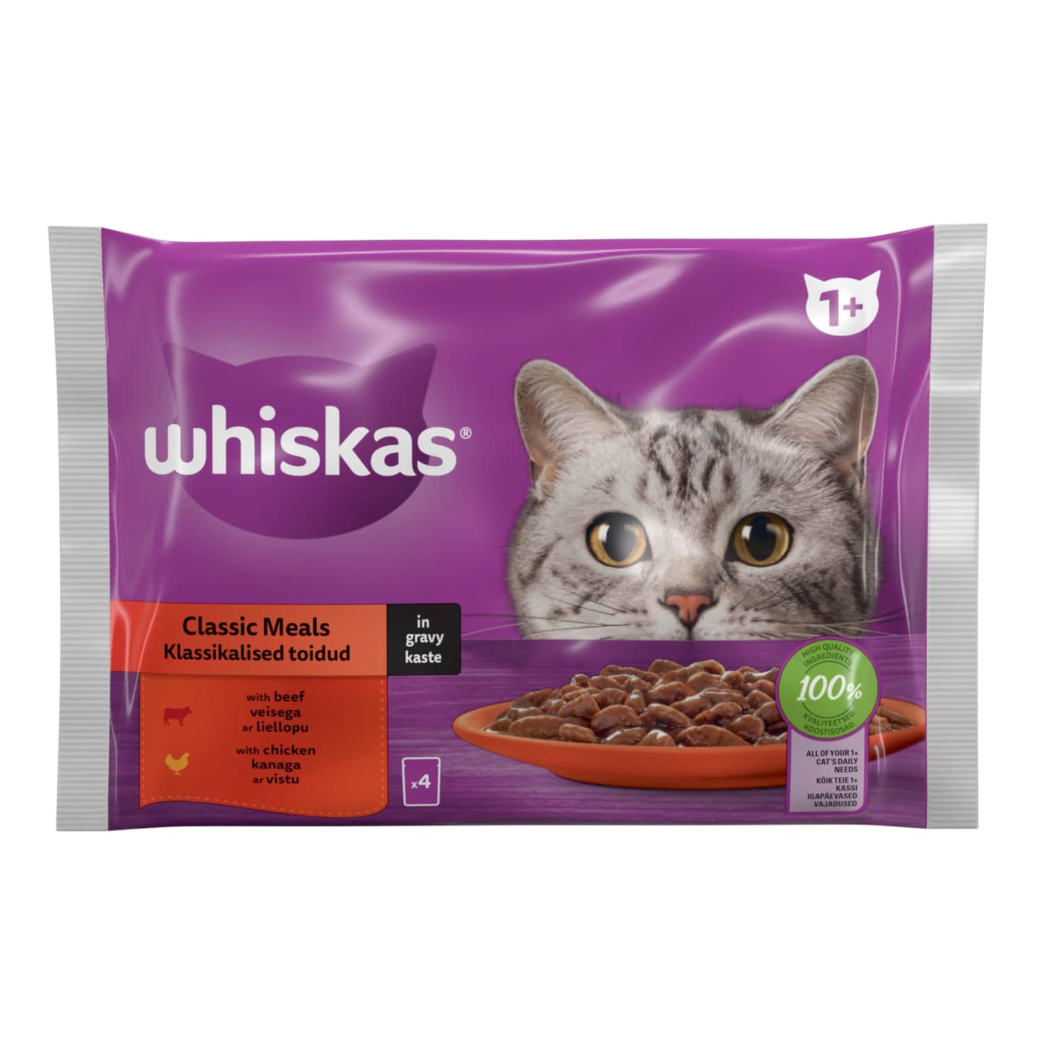 Корм для кошек WHISKAS CLASSIC ADULT, 4 x 85 г