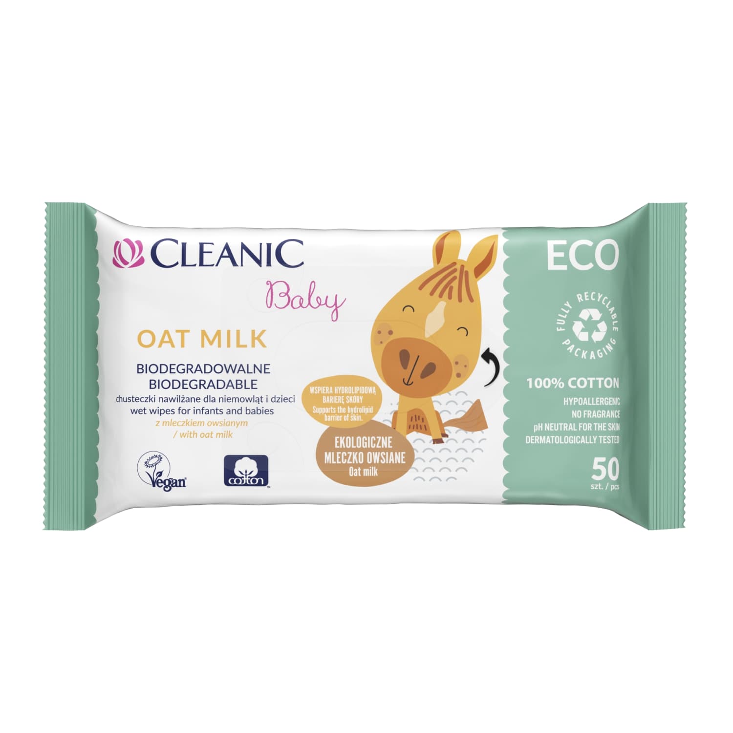 Wet wipes CLEANIC ECO OAT MILK, 50 pcs.