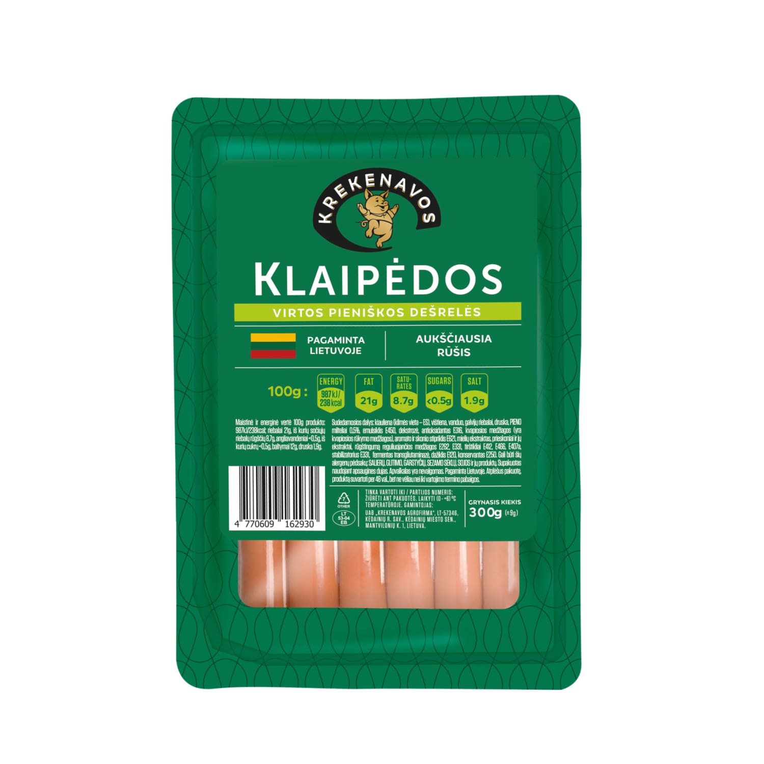 Boiled KLAIPĖDA milk sausages, a.r., 300g