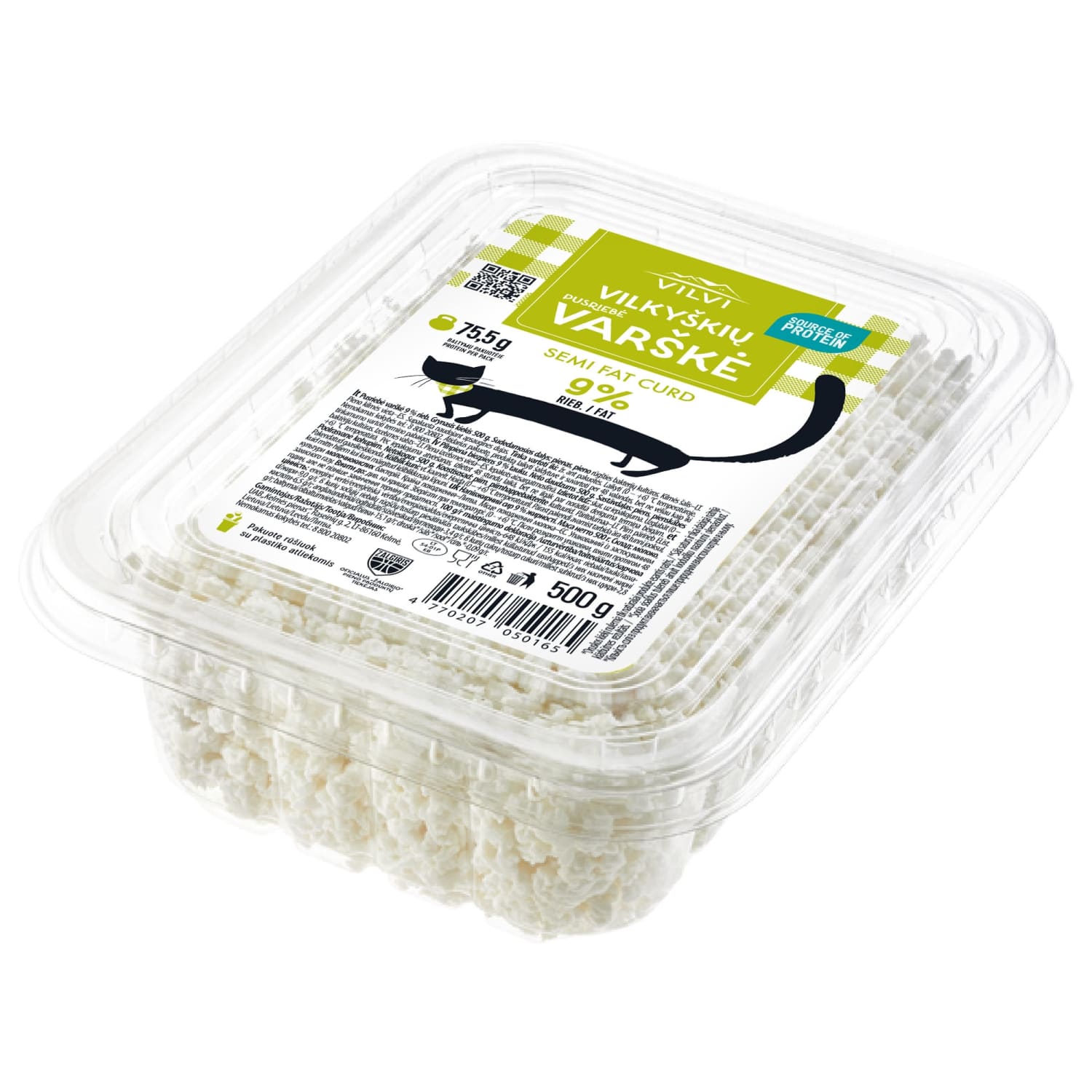 Pusriebė VILVI varškė, 9 % rieb., 500 g