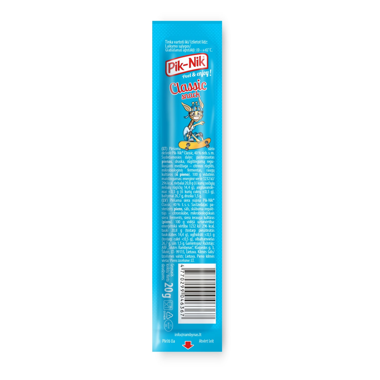 Pull-apart cheese stick PIK-NIK, 40% fat, 20g
