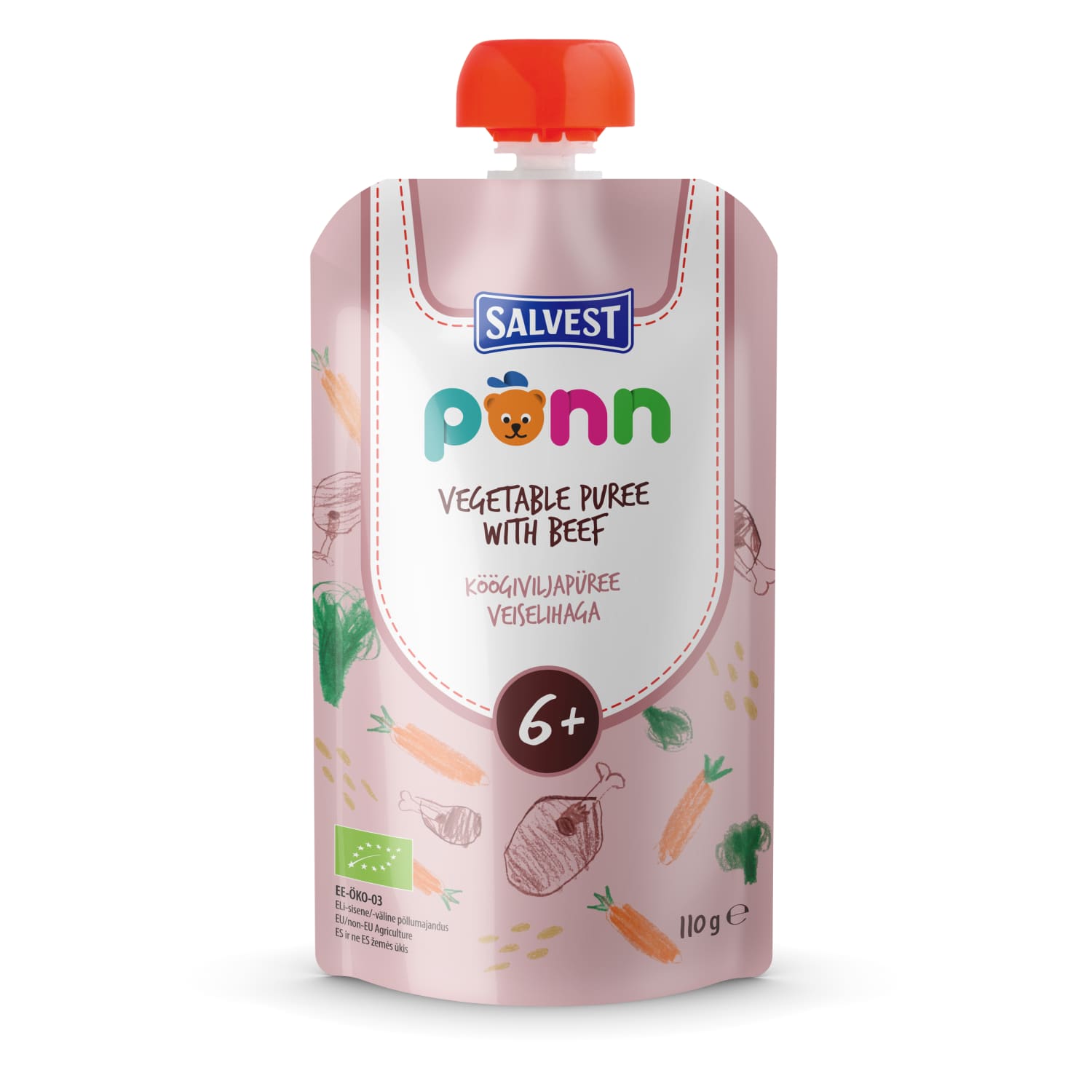 Ekol. daržovių tyrelė su jautiena PONN, 110 g