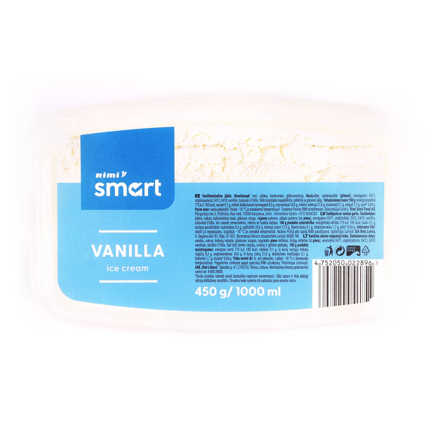 Ванильное мороженое RIMI SMART, 1 л / 450 г