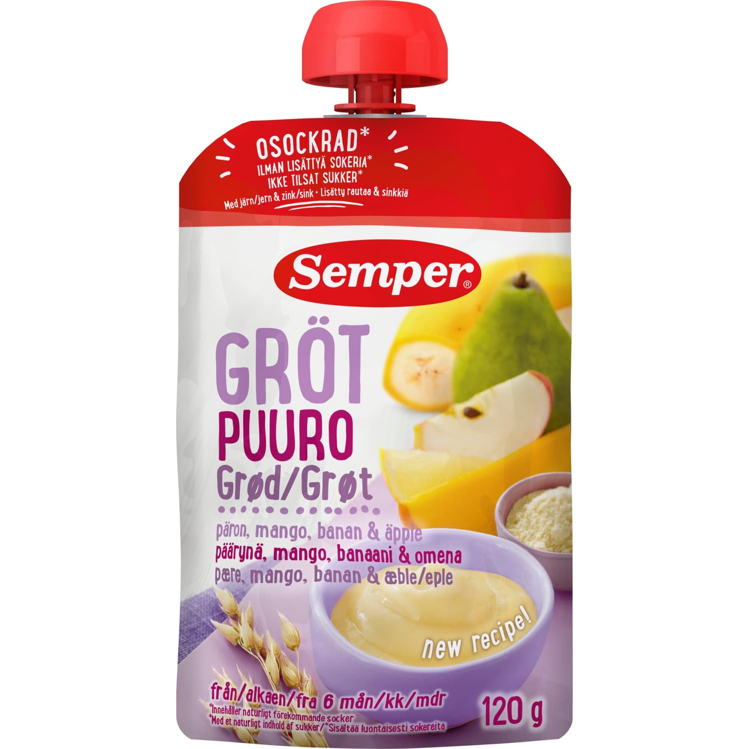 Oatmeal porridge with pear and mango SEMPER, 120 g