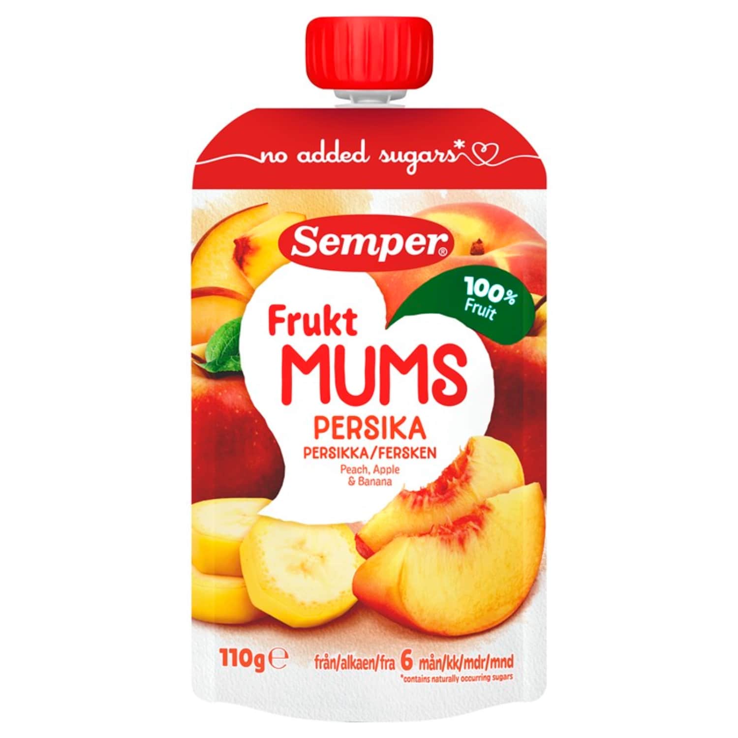 Fruit puree with peach SEMPER, 6 months, 110 g