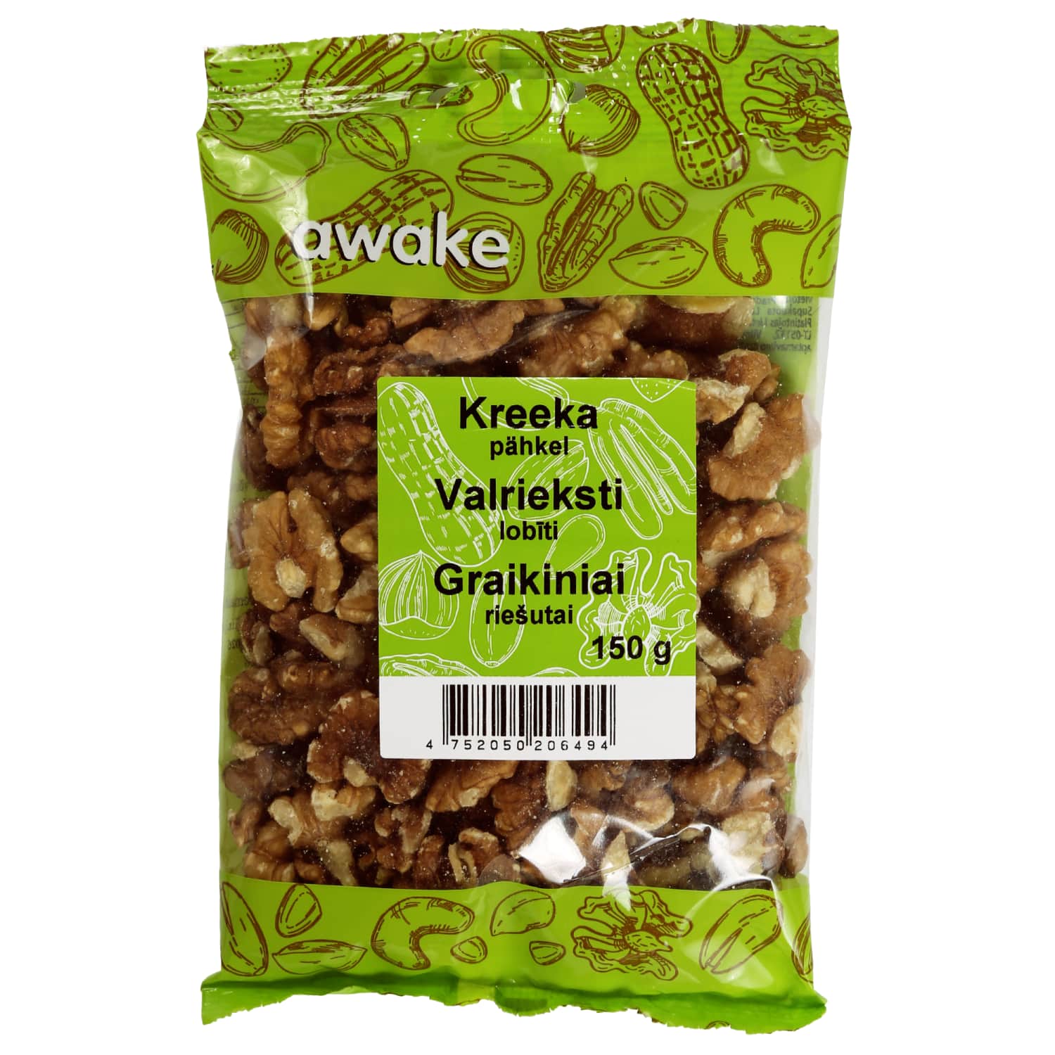 Gliaudyti graikiniai riešutai AWAKE, 150 g