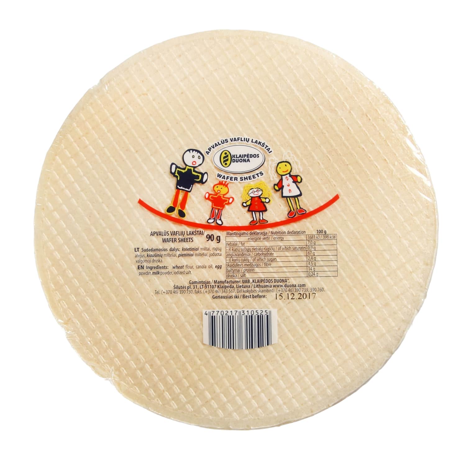 Round waffle sheets KLAIPĖDOS DUONA, 90 g