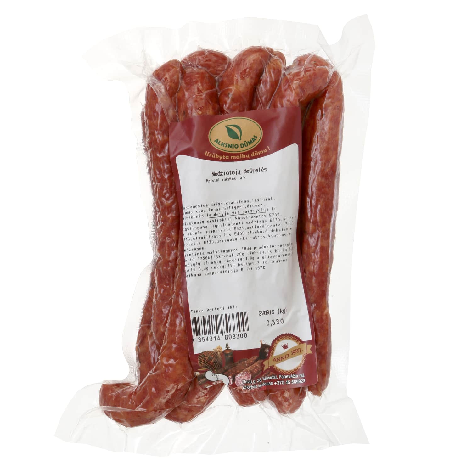 Hot smoked MEDŽIOTOJŲ sausages, 1 kg