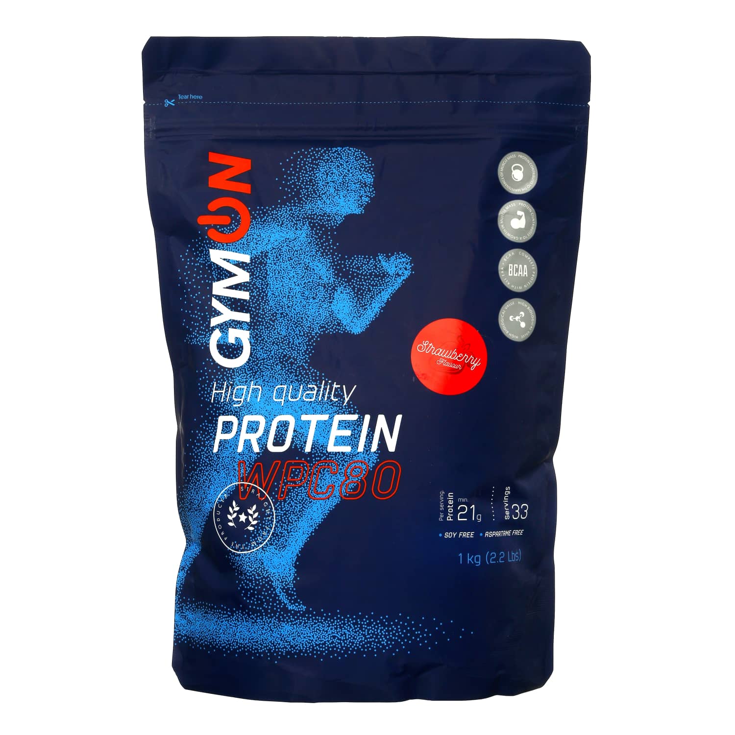 Strawberry flavored whey protein GYMON, 1 kg