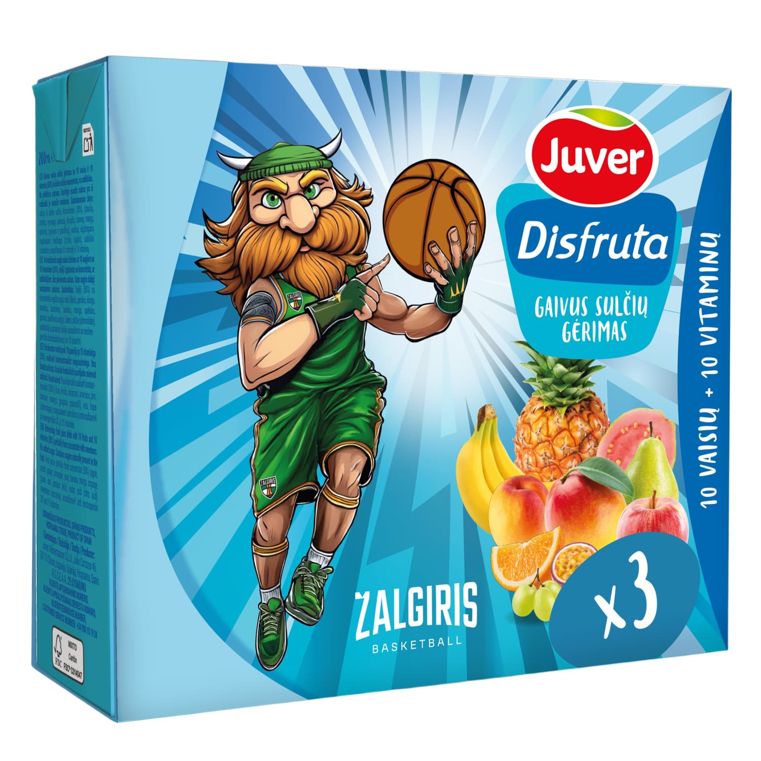Fruit juice drink with sweetener JUVER, 3x0.2 l