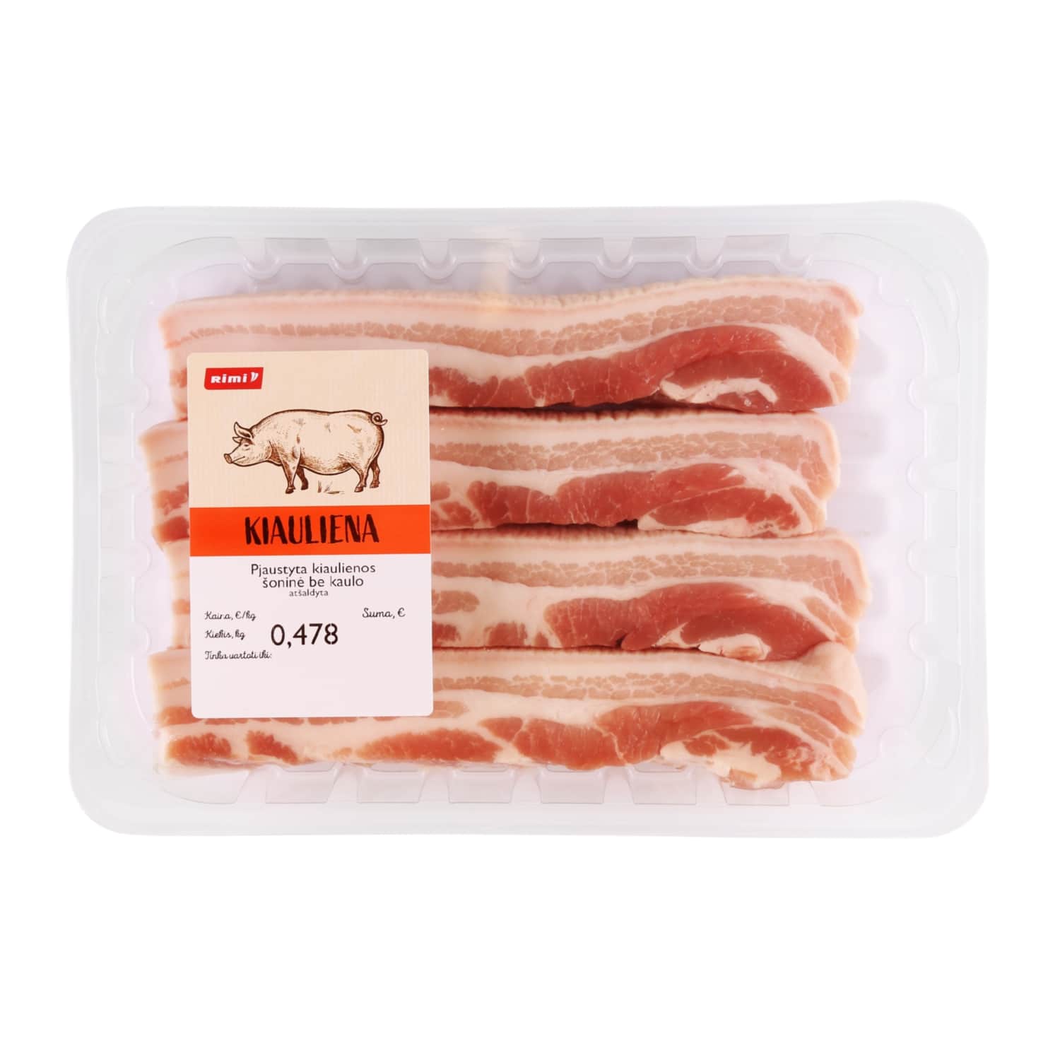 Sliced pork belly boneless, packed