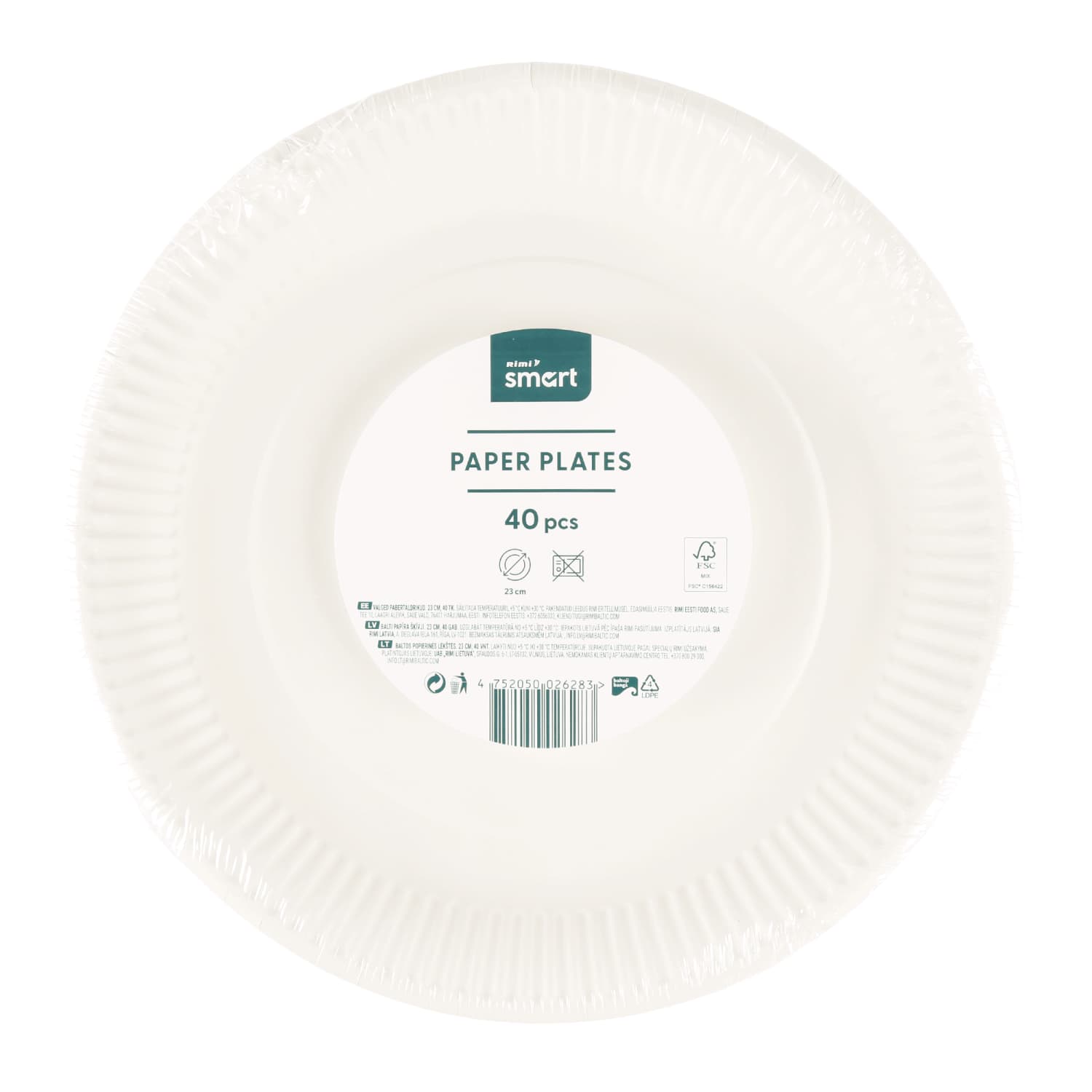 Popierinės lėkštės RIMI SMART, 23cm, 40 vnt