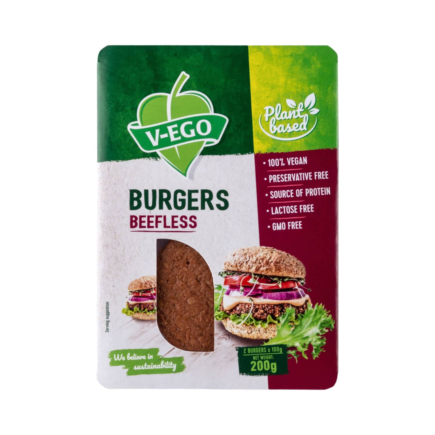 Овощные бургеры со вкусом говядины V-EGO, замороженные, 200 г