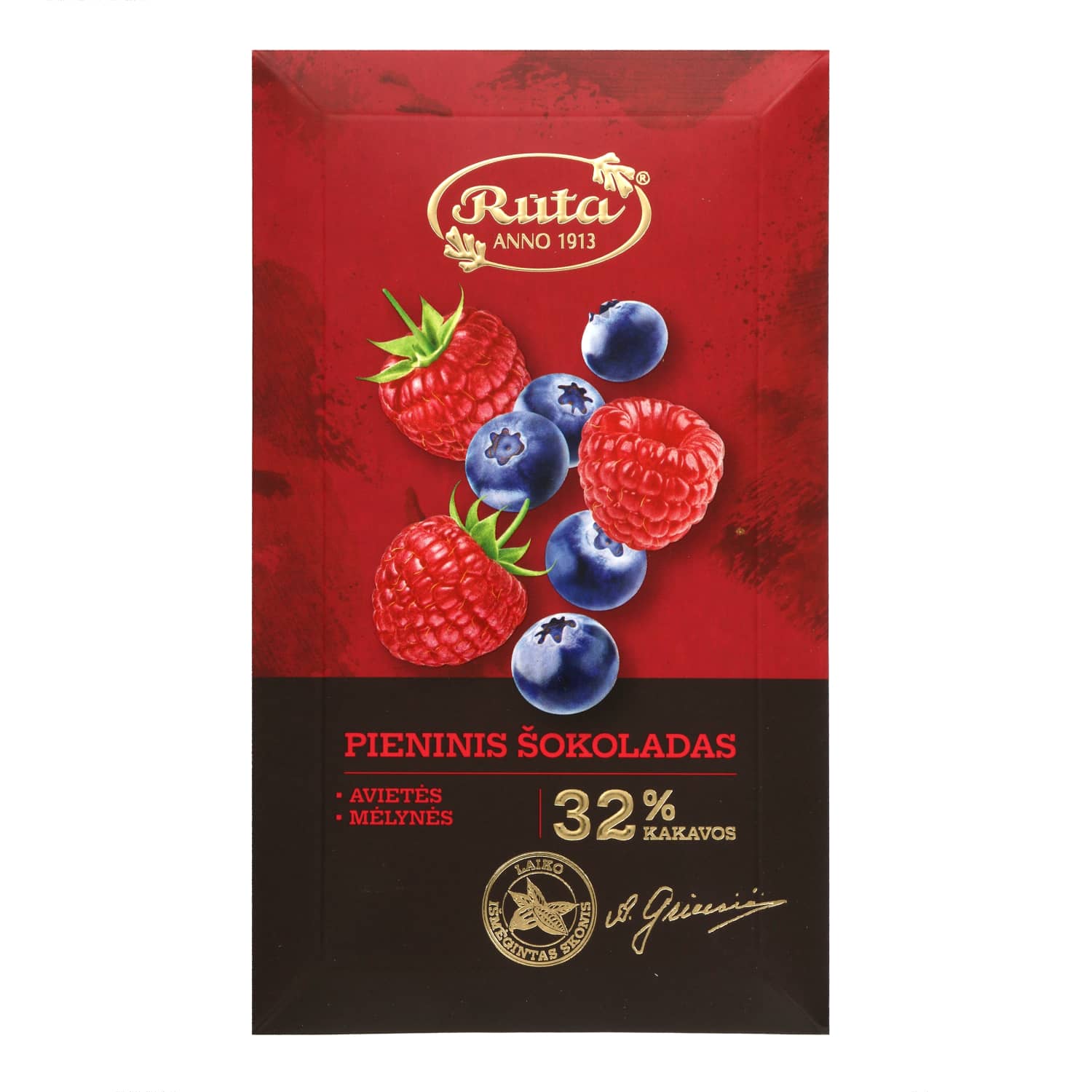 Молочный шоколад с малиной и черникой RŪTA, 90 г