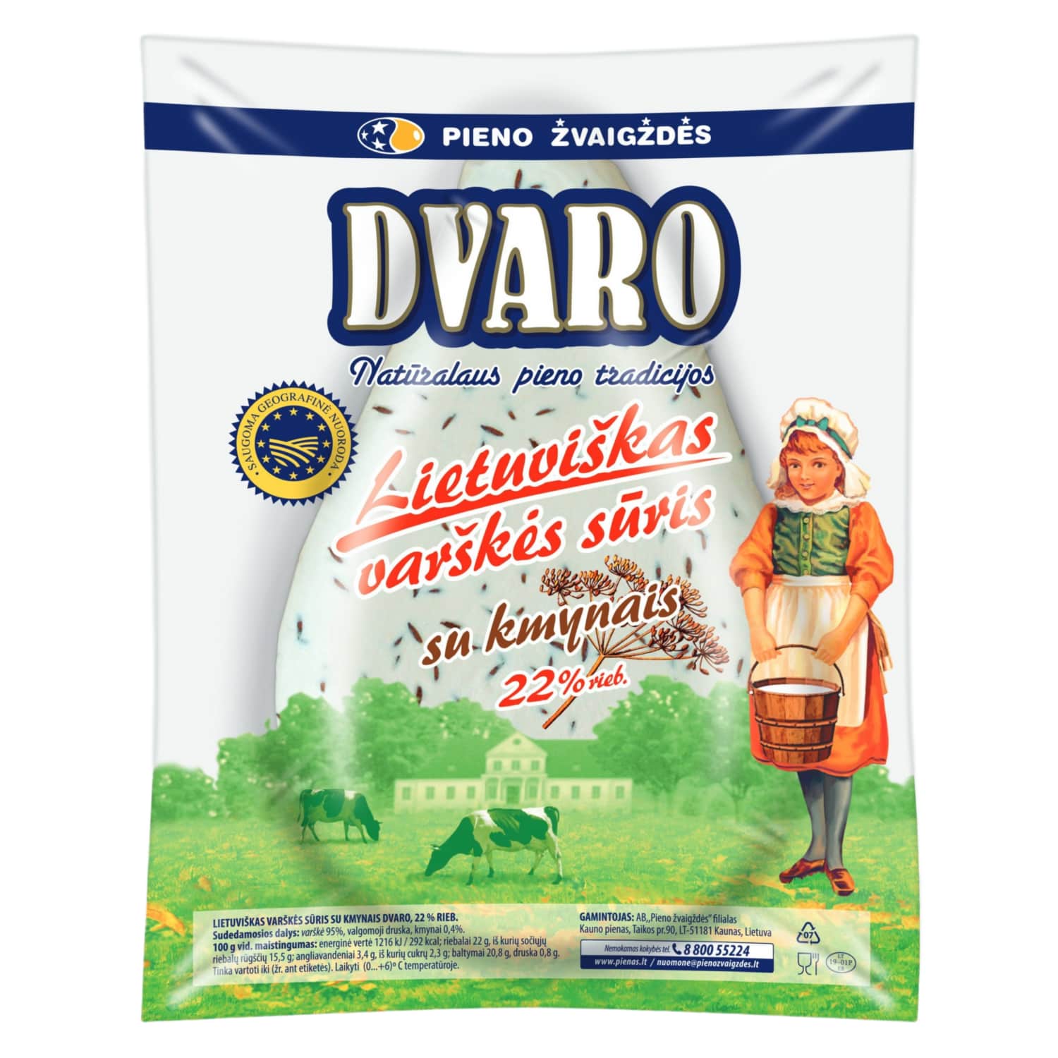 Varškės sūris su kmyn. DVARO, 22% rieb., 1kg