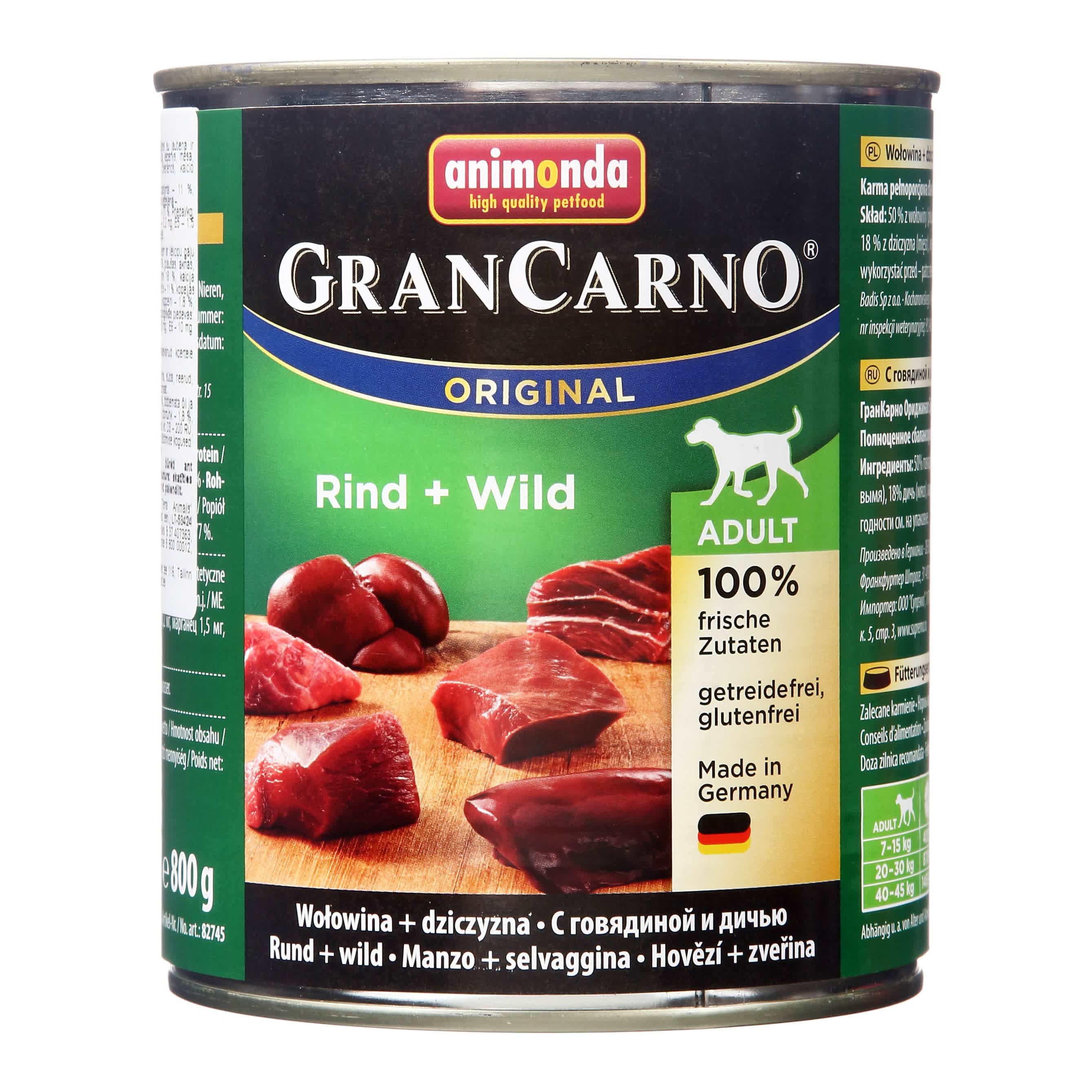 Canned dog food beef GRANCARNO ADULT, 800g
