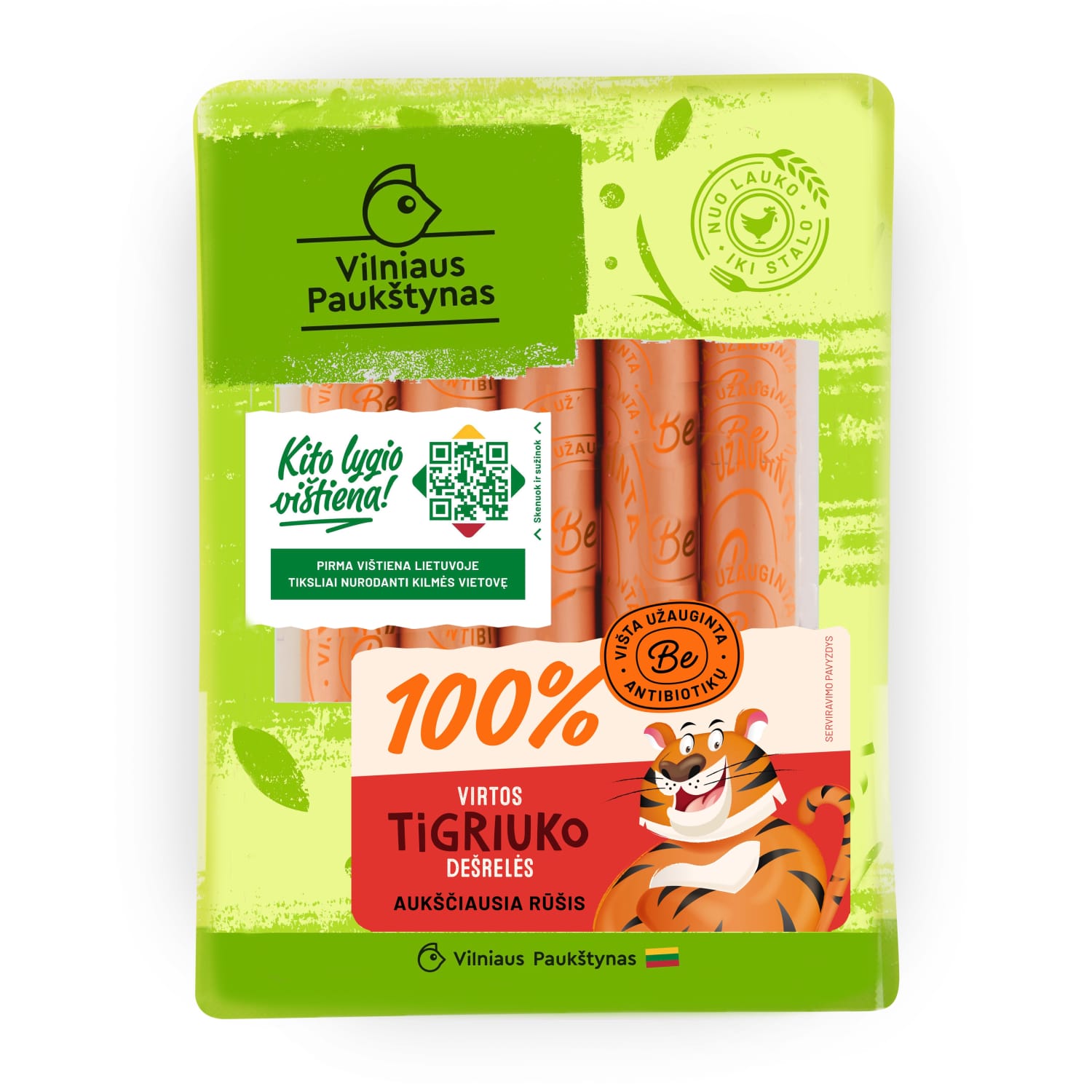 Boiled TIGRIUKO sausages without additives, a.r., 250 g