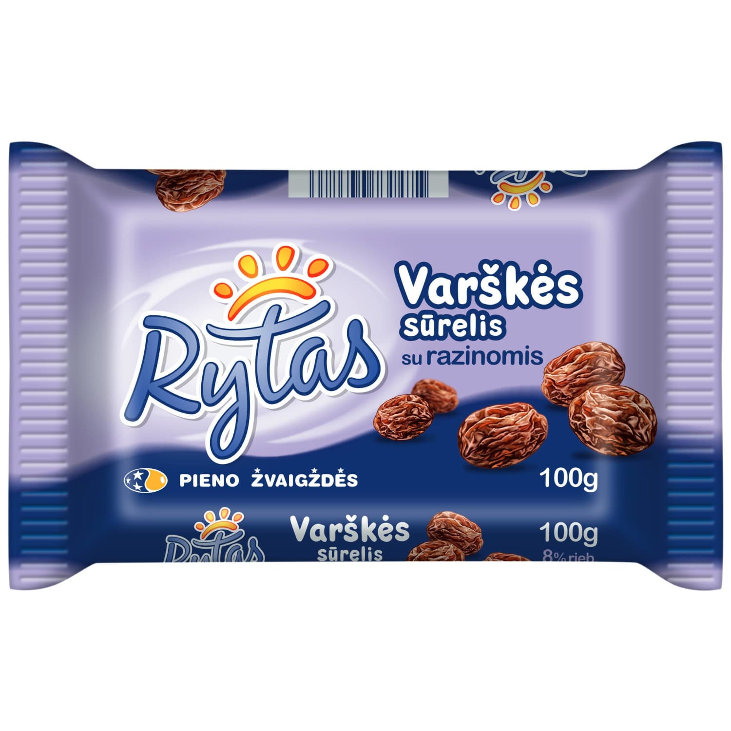 Varškės sūrelis su razinomis RYTAS, 8 %, 100g