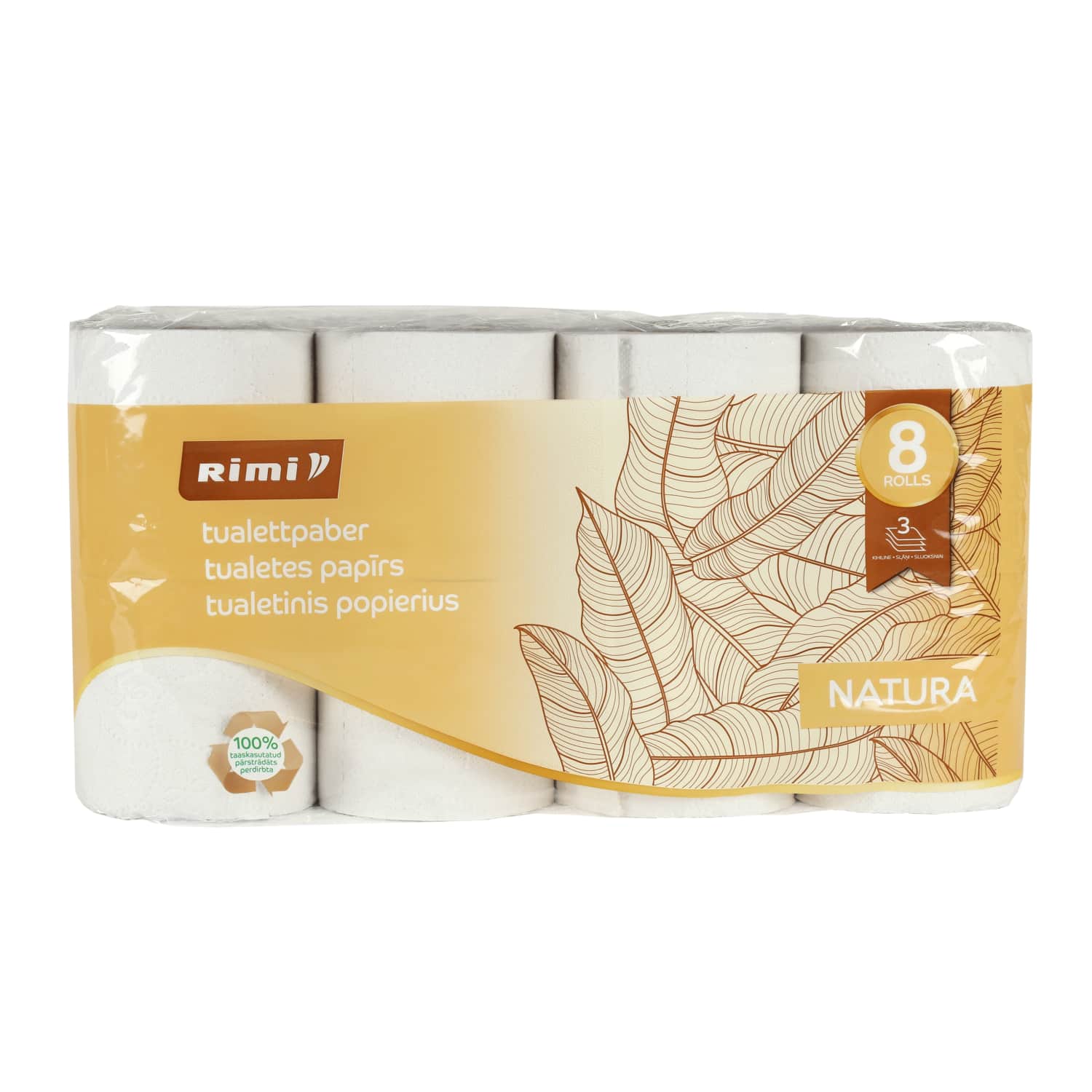 Туалетная бумага RIMI NATURA 3 слоя, 8 шт.