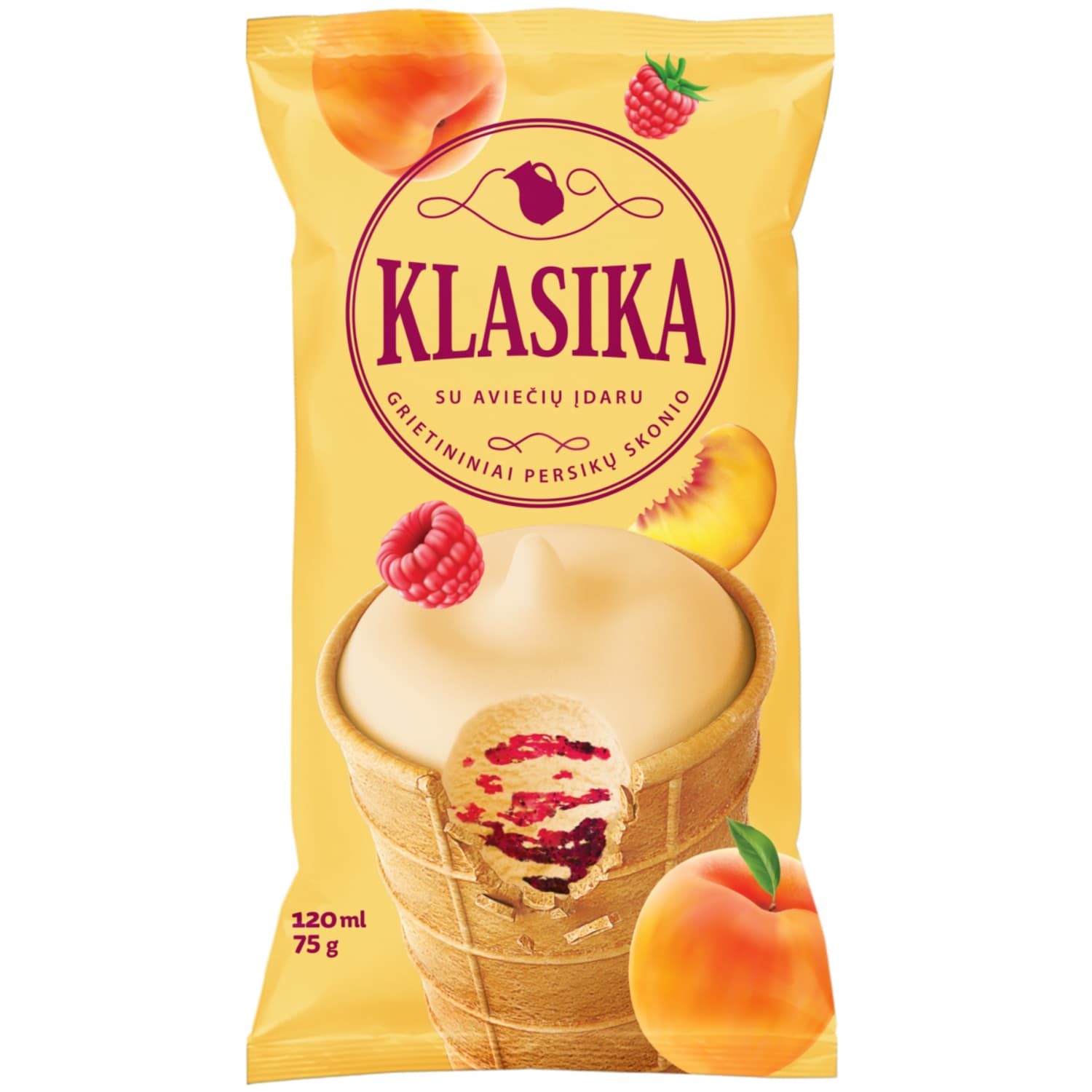 Peach ice cream, raspberry filling KLASIKA, 120 ml
