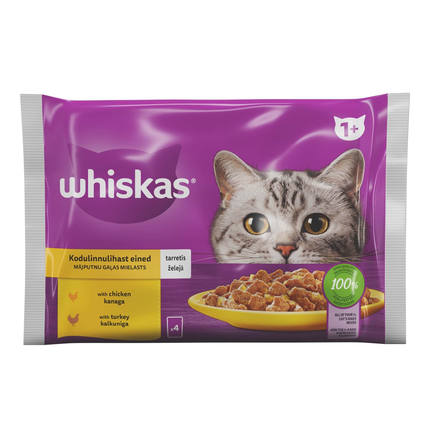 Корм для кошек WHISKAS с птицей, 4 x 85 г