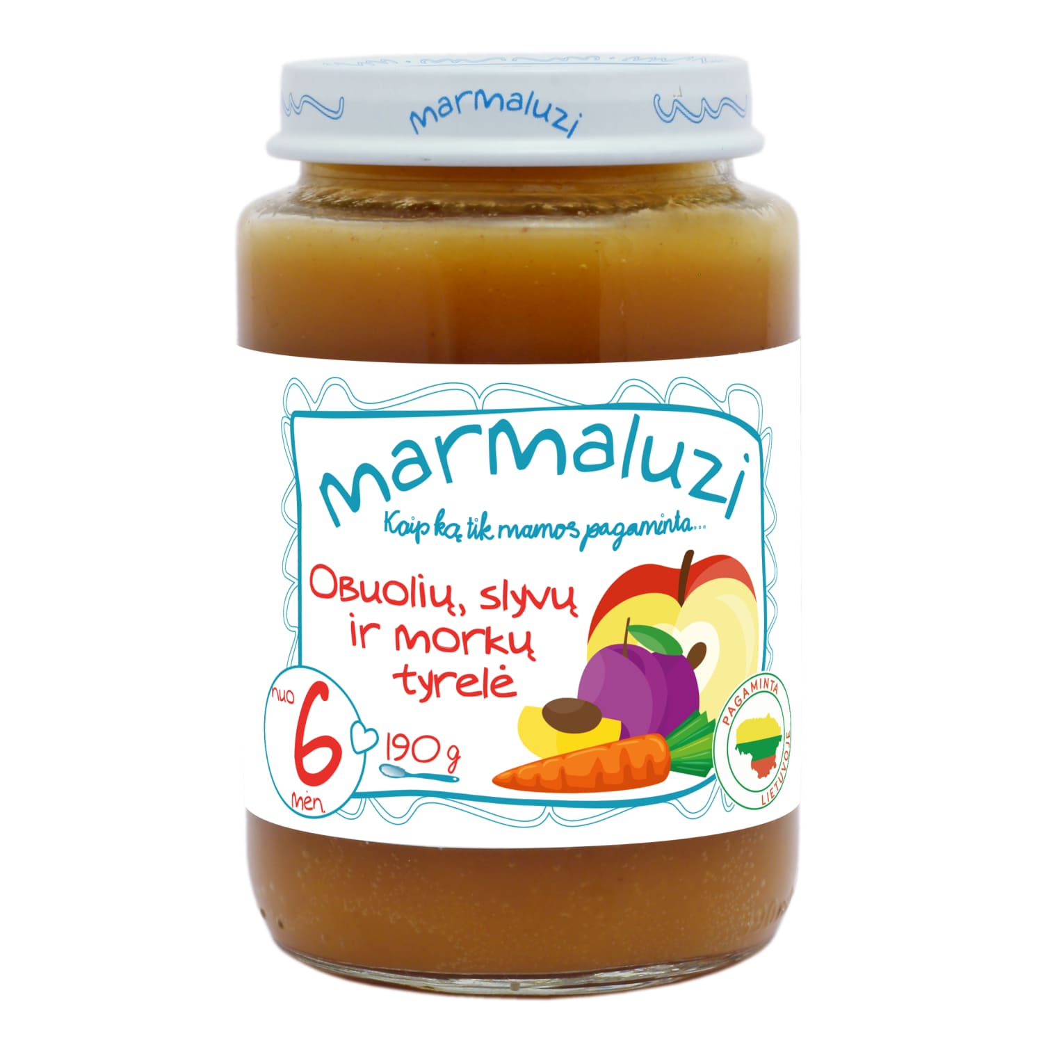 Яблочно-сливовое пюре MARMALUZI, 6 месяцев, 190 г