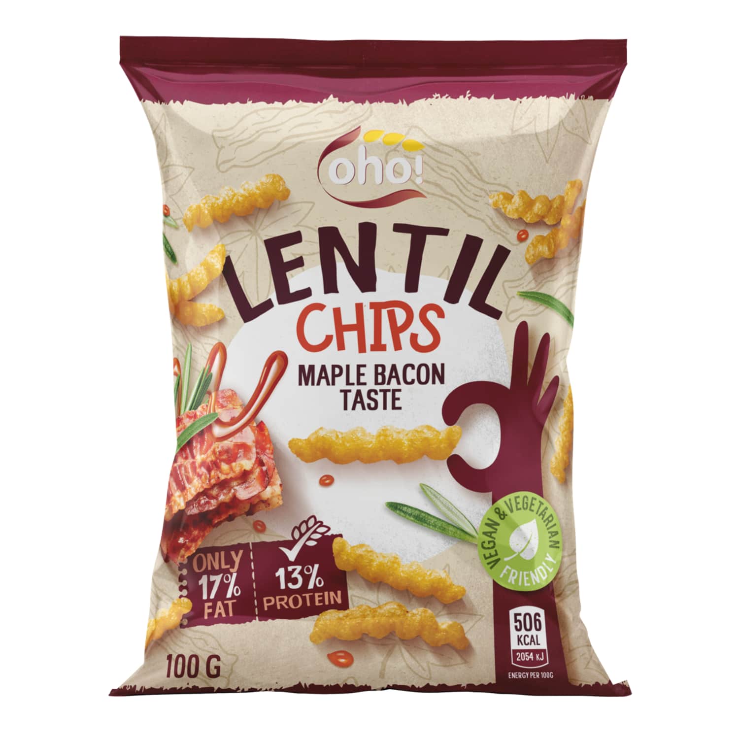 Bacon flavored red lentil chips OHO, 100 g