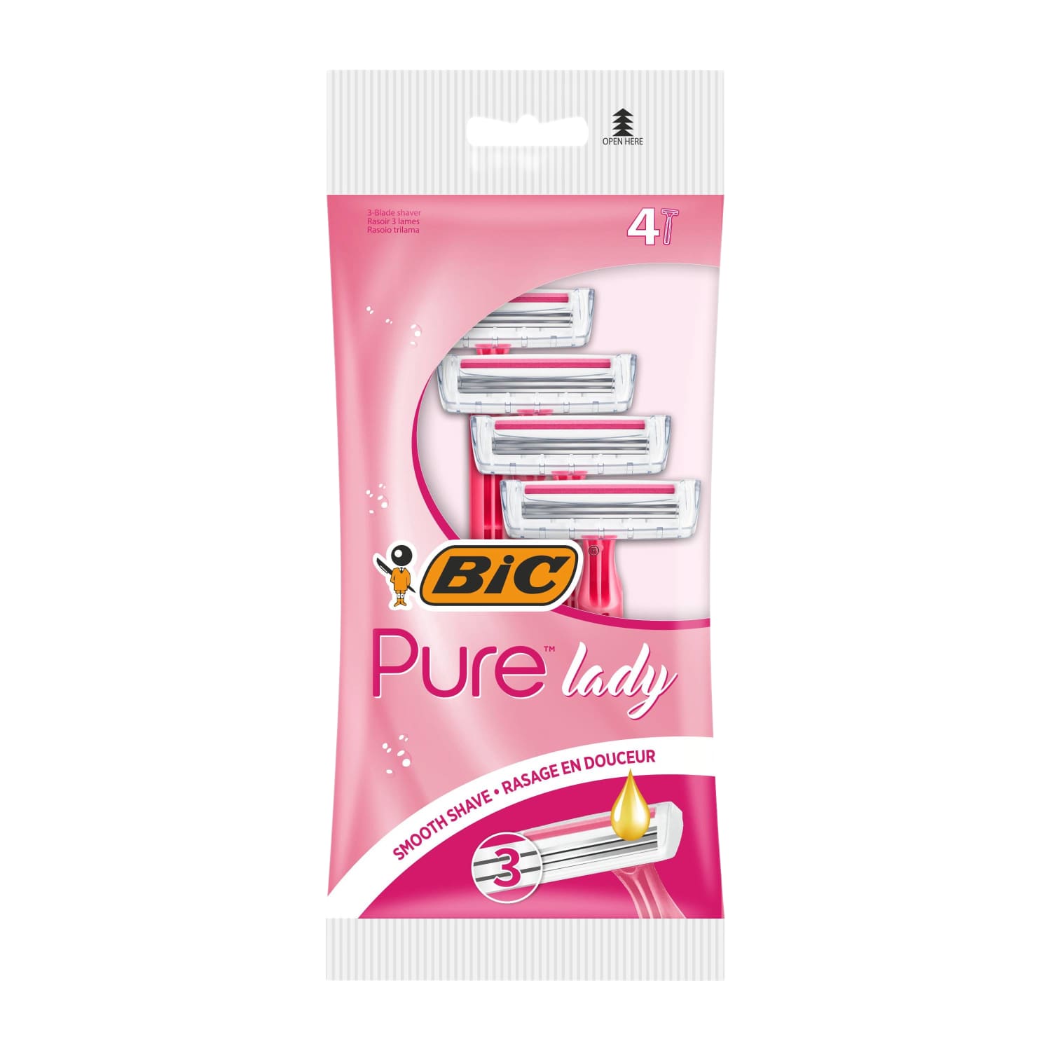 Mot. skustuvai BIC PURE3 LADY PINK, 4 vnt.