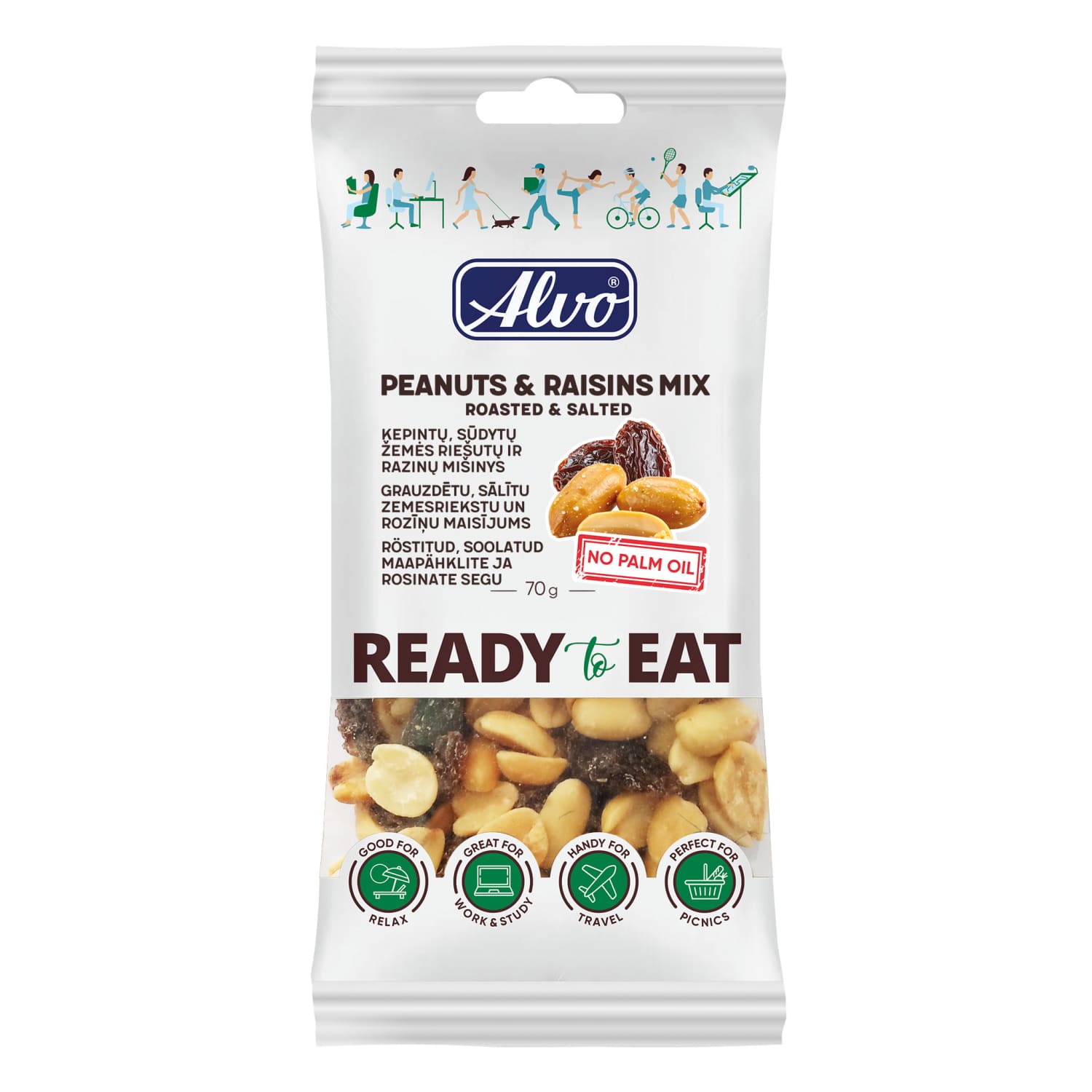 Roasted salted peanuts and raisin mix ALVO, 70 g