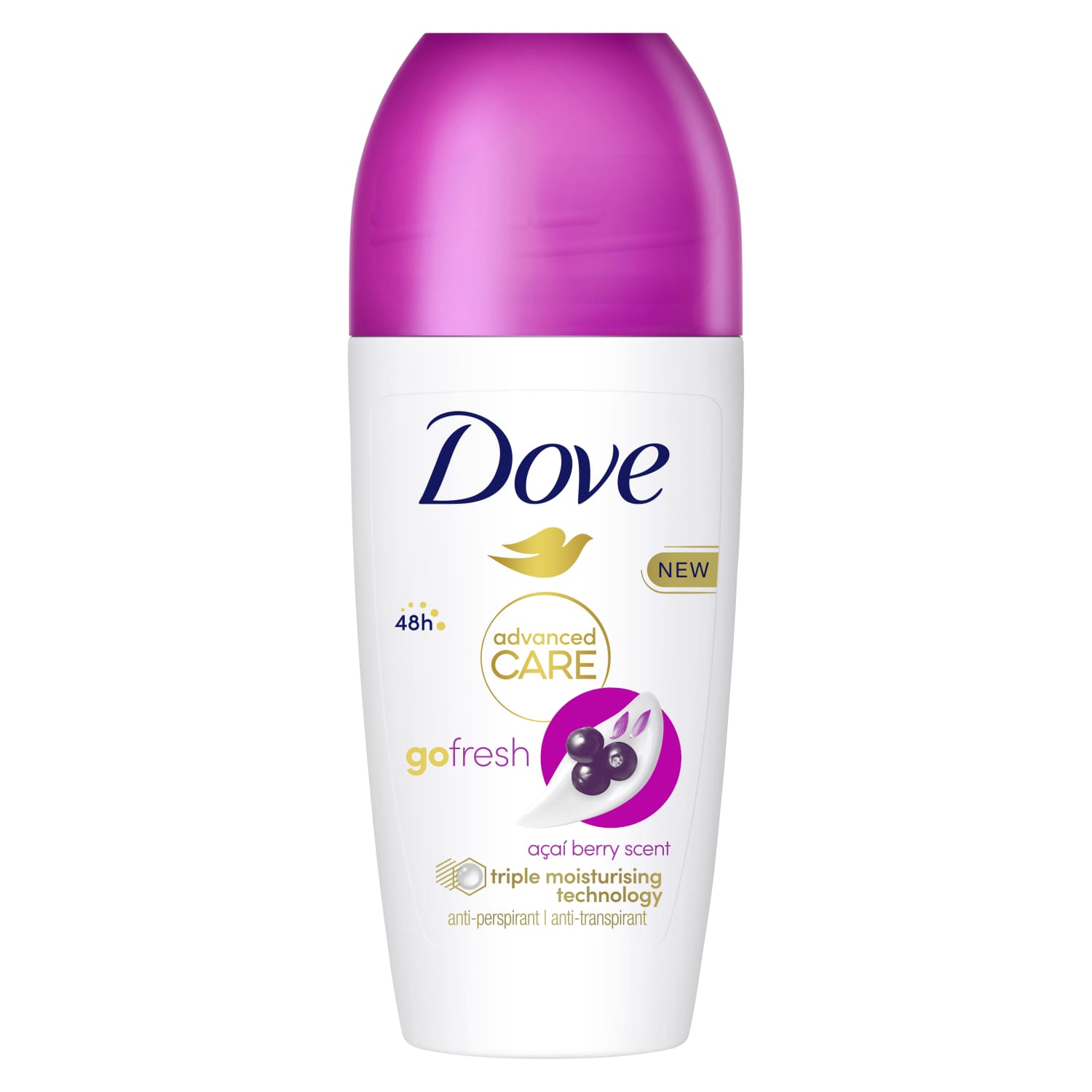 Women's roll-on deodorant DOVE ACAI BERRY&WATERLILY, 50ml